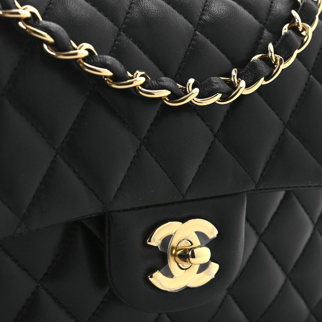 Lambskin Quilted Small Double Flap Black