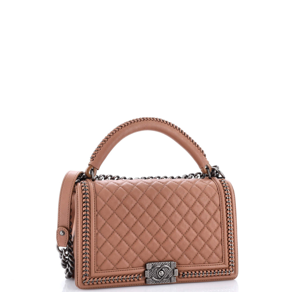 Chain Handle Boy Flap Bag Quilted Calfskin New Medium