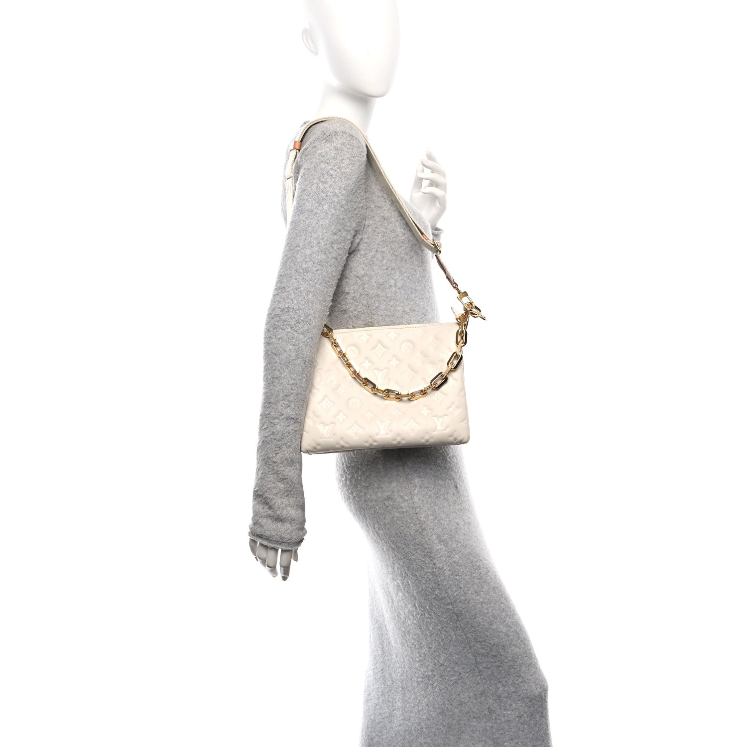 Lambskin Embossed Monogram Coussin PM Beige Cream
