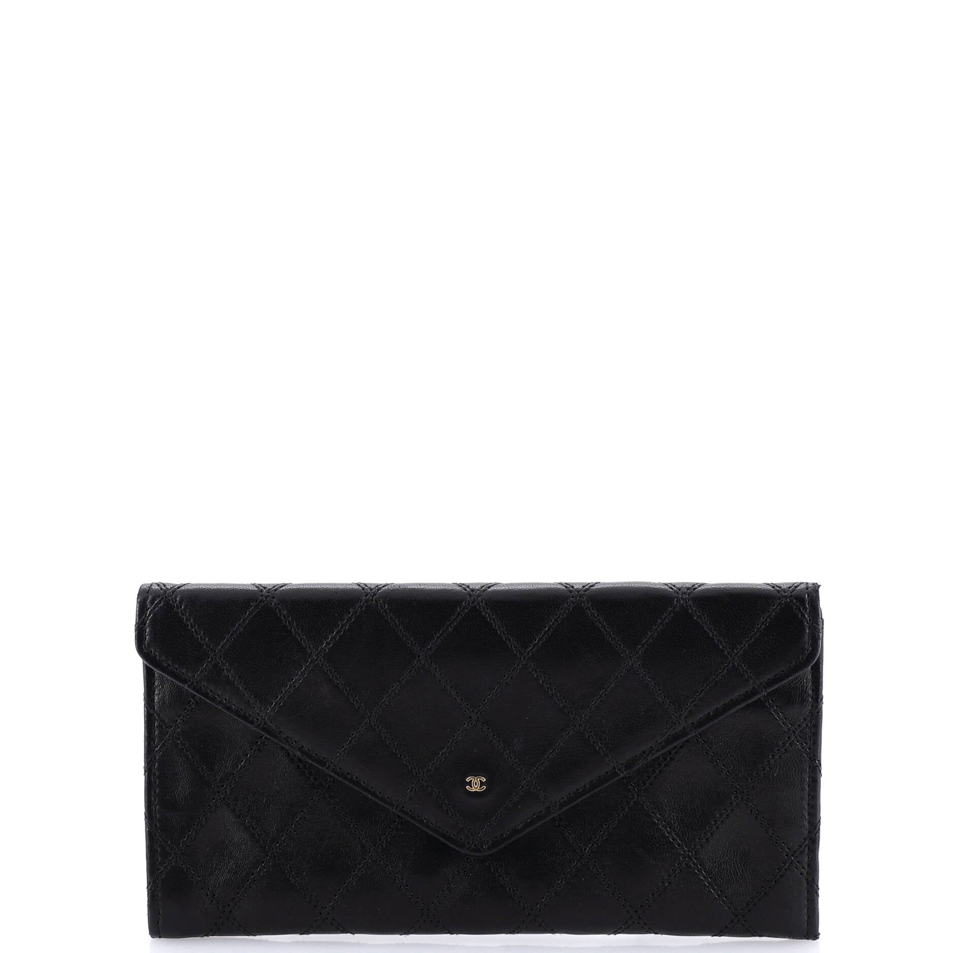 CC Envelope Flap Wallet Stitched Lambskin Long