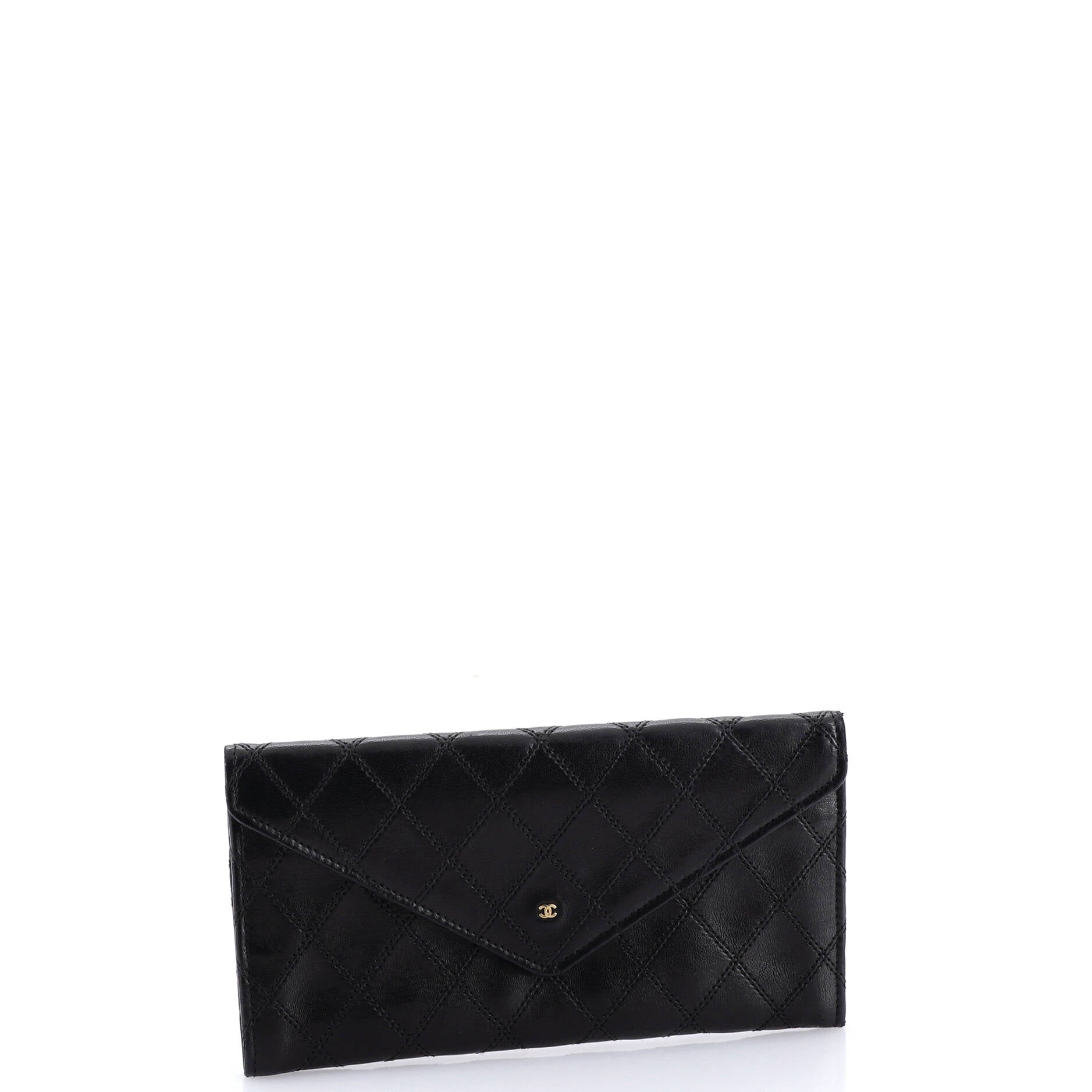 CC Envelope Flap Wallet Stitched Lambskin Long