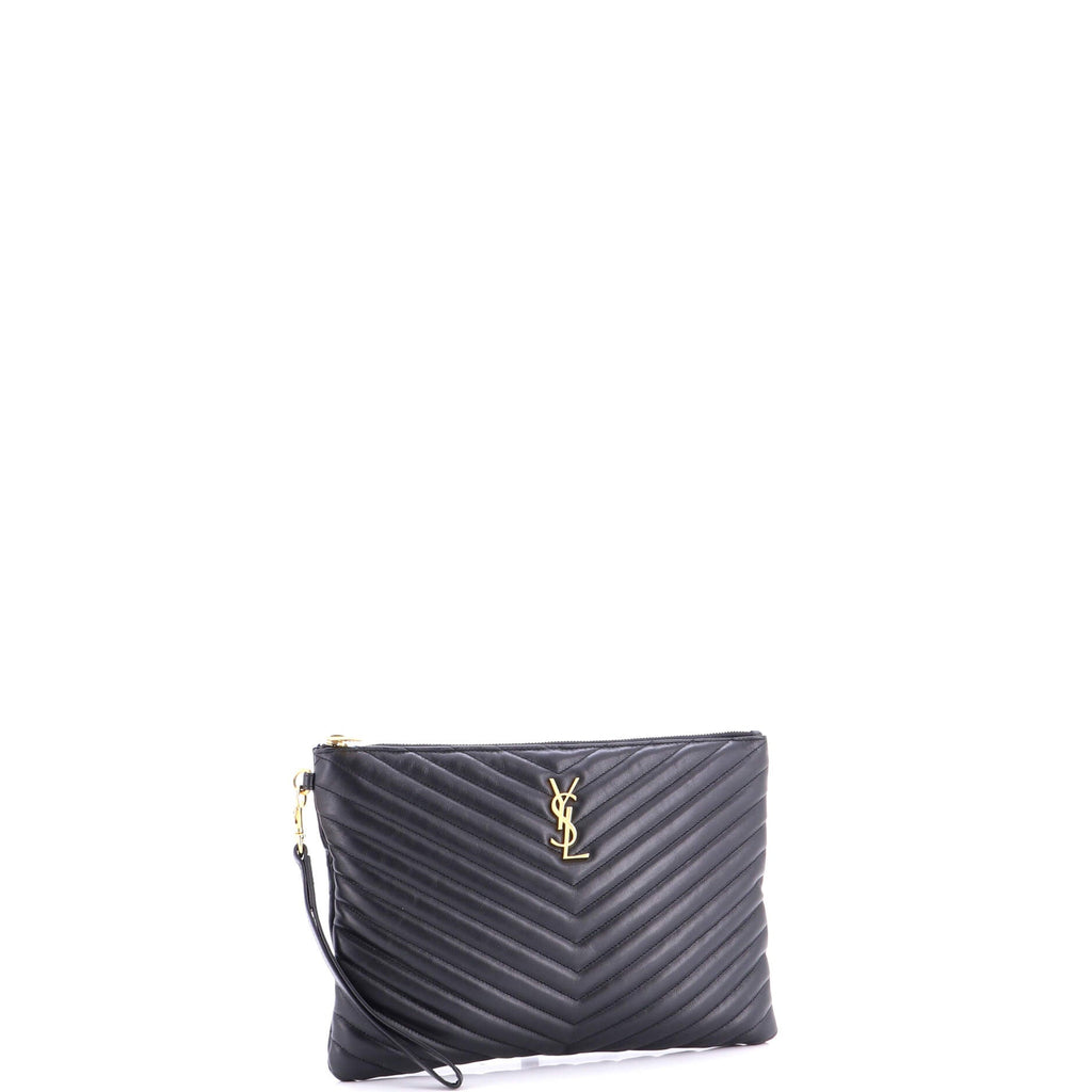 Classic Monogram Wristlet Pouch Matelasse Chevron Leather Medium
