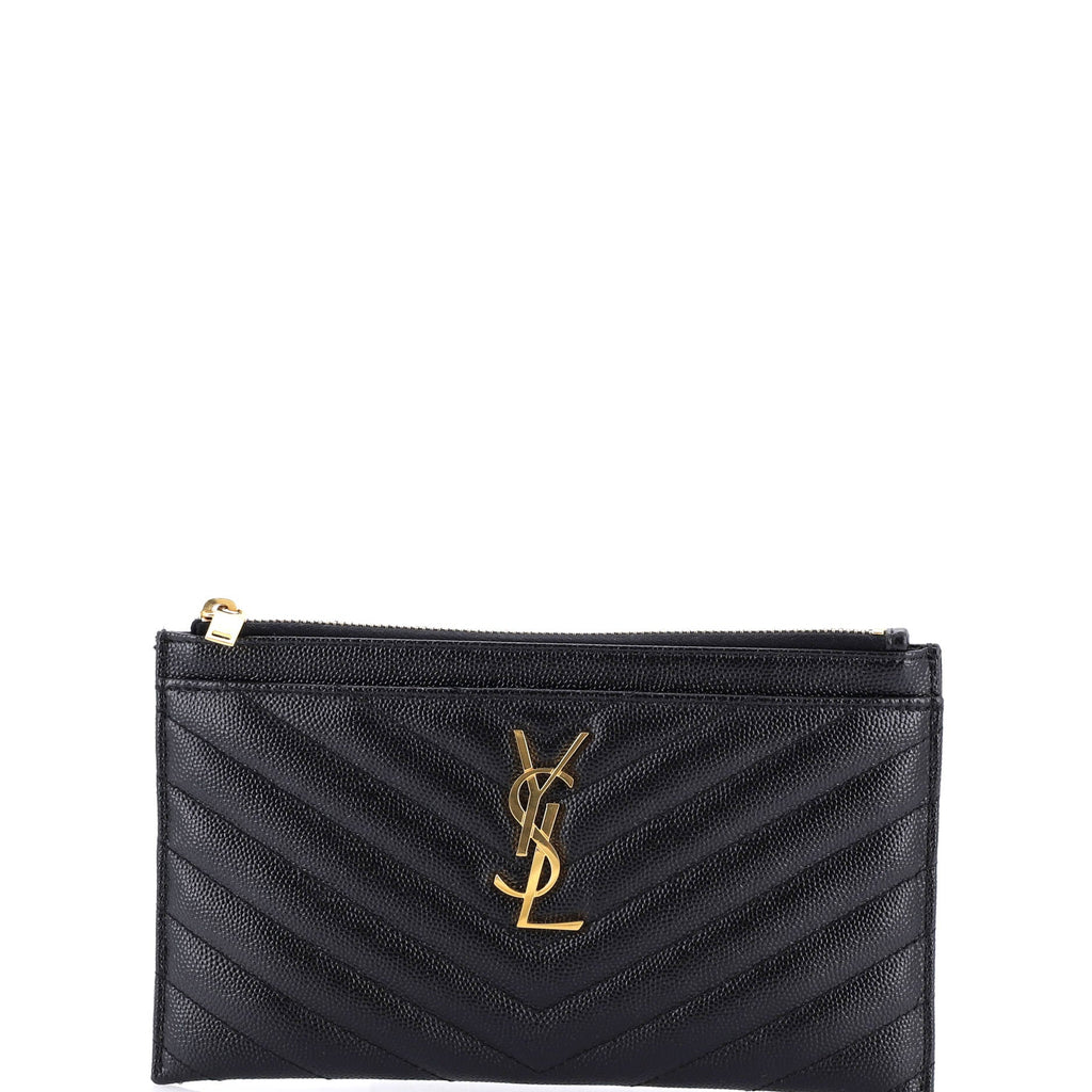Classic Monogram Zip Bill Pouch Matelasse Chevron Leather Medium