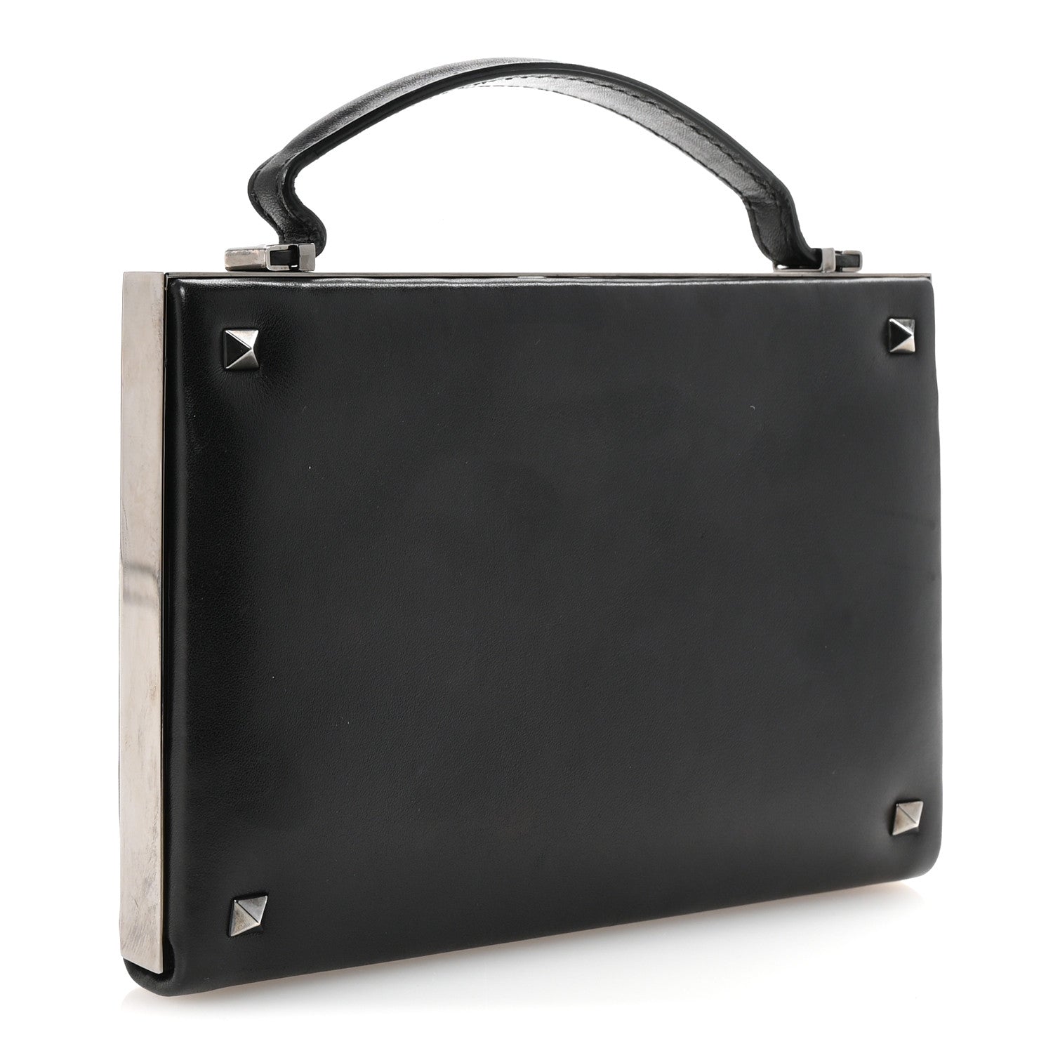 Vitello Monochrome Rockstud Allover Top Handle Clutch Black