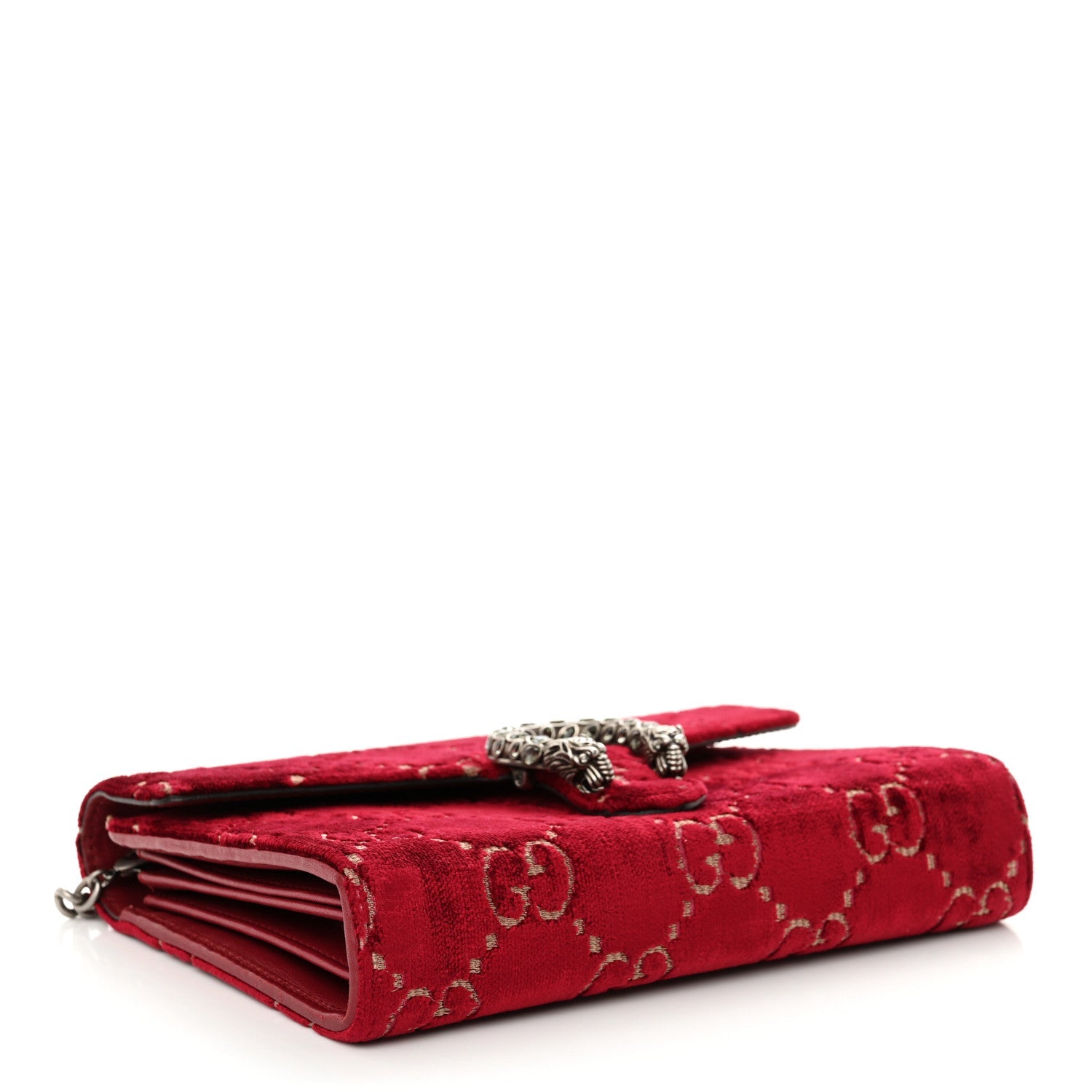 Velvet GG Monogram Mini Dionysus Chain Wallet Red Cipria