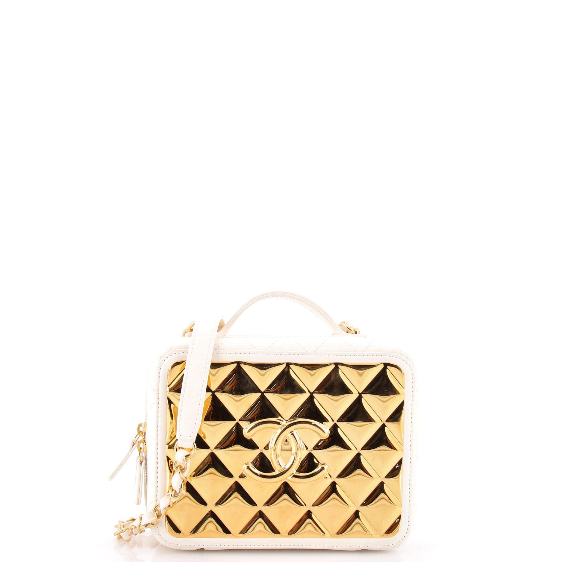 Golden Plate Vanity Case Quilted Metal and Lambskin Medium