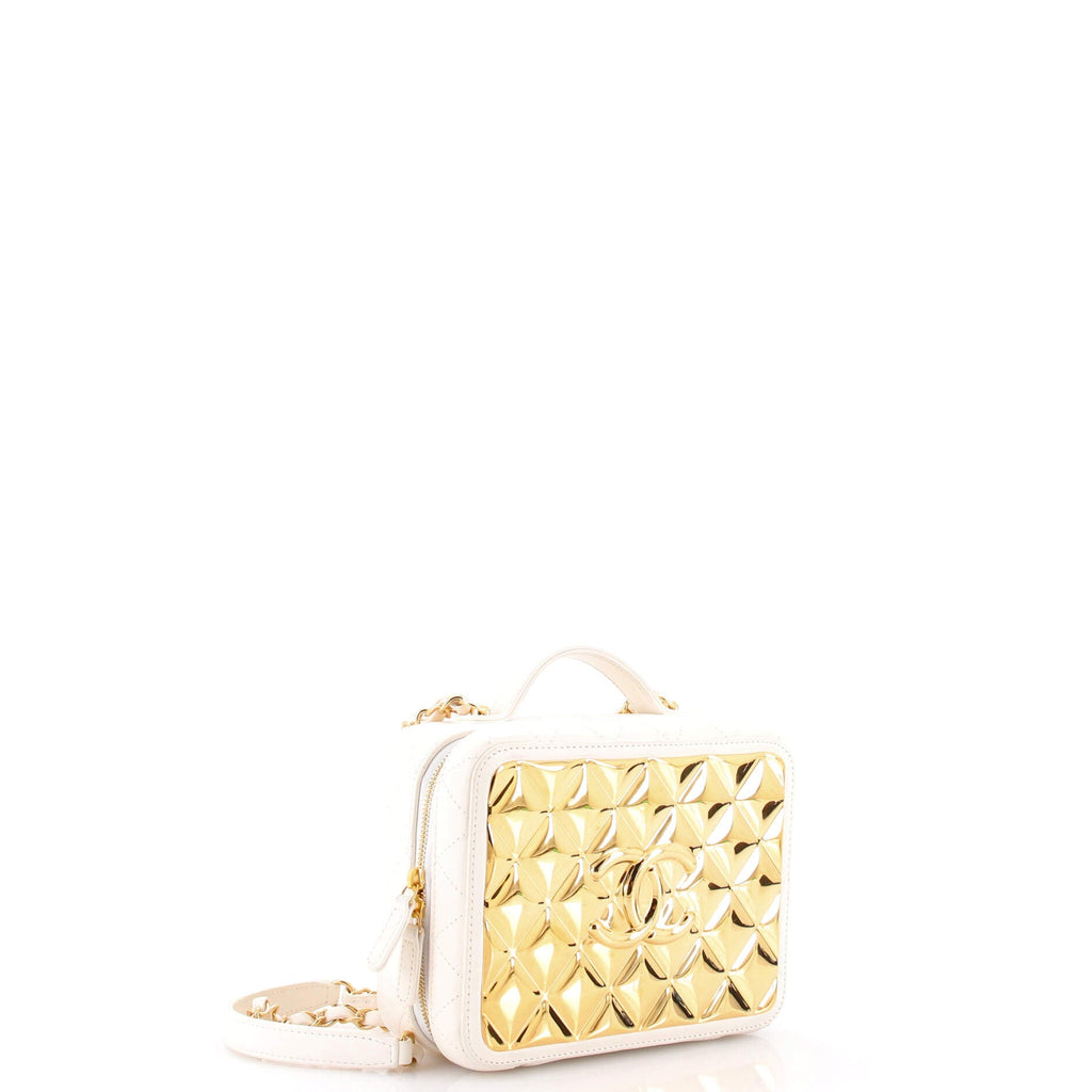 Golden Plate Vanity Case Quilted Metal and Lambskin Medium