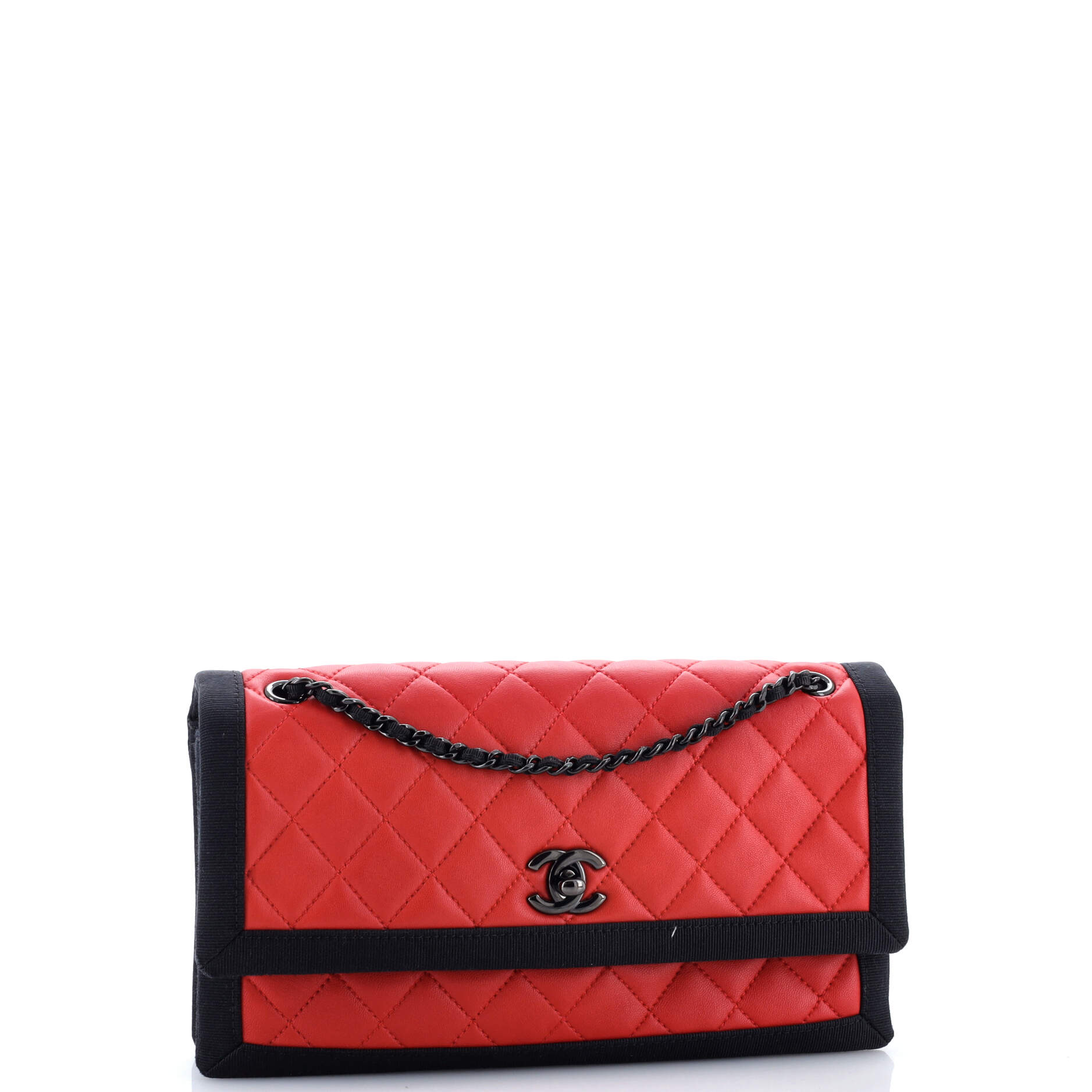 Two Tone Flap Bag Quilted Lambskin with Grosgrain Medium