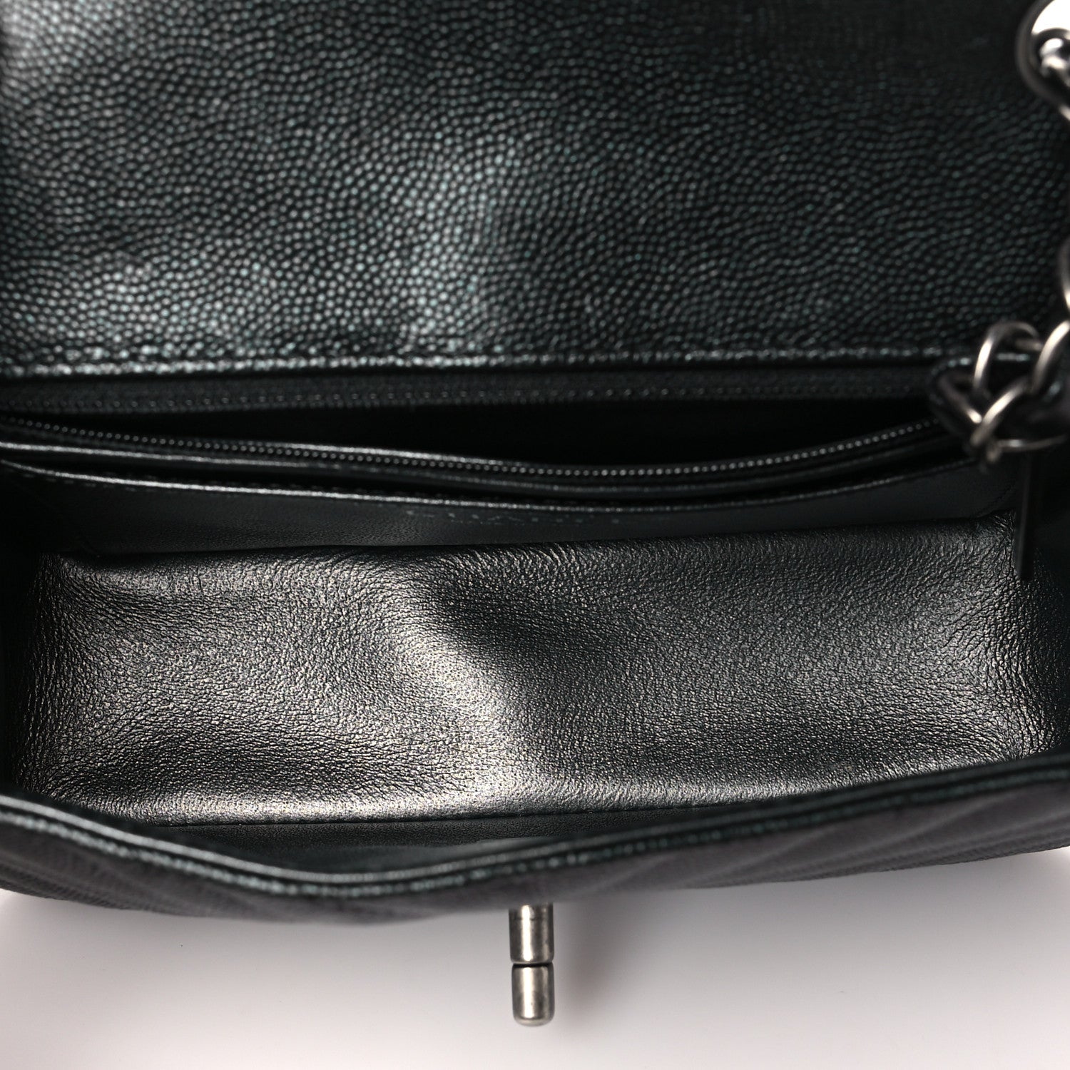 Metallic Caviar Chevron Quilted Mini Rectangular Flap Black
