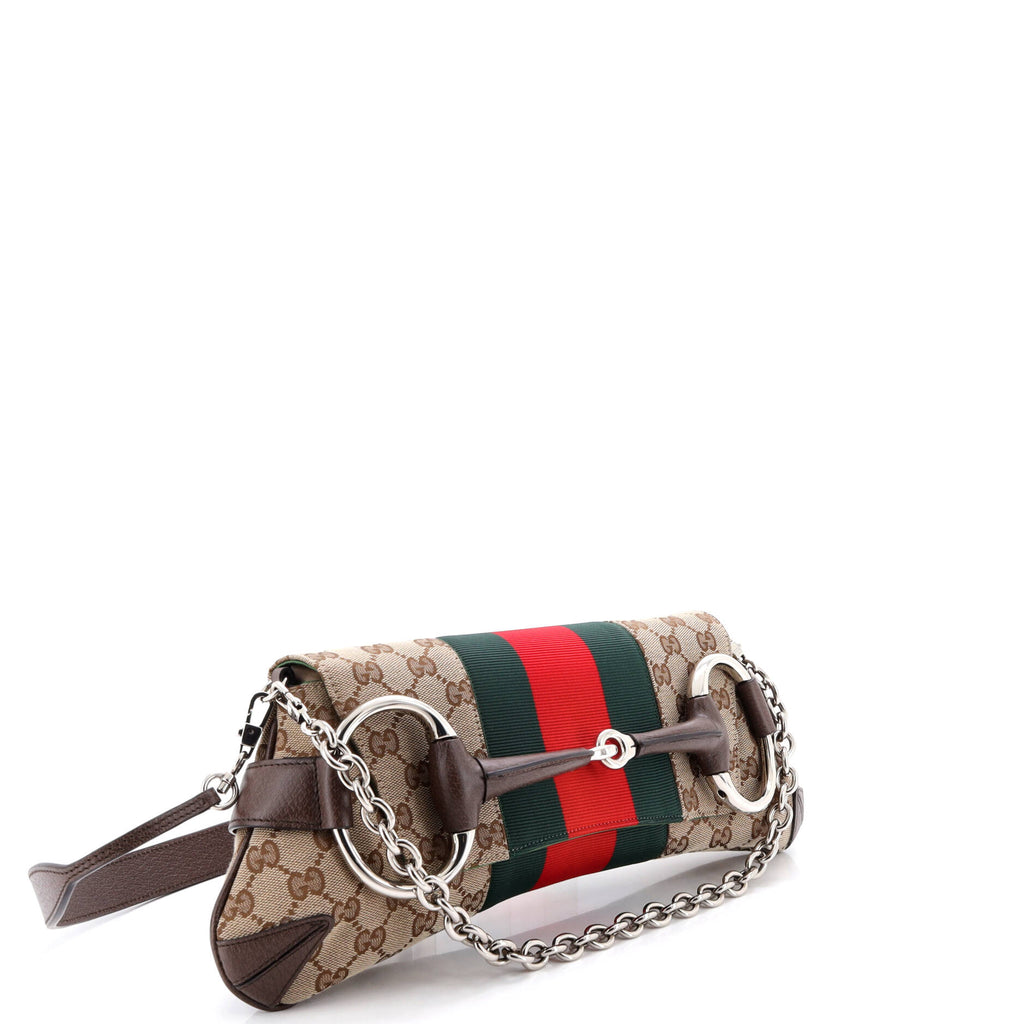 Horsebit NM Web Chain Clutch GG Canvas Medium