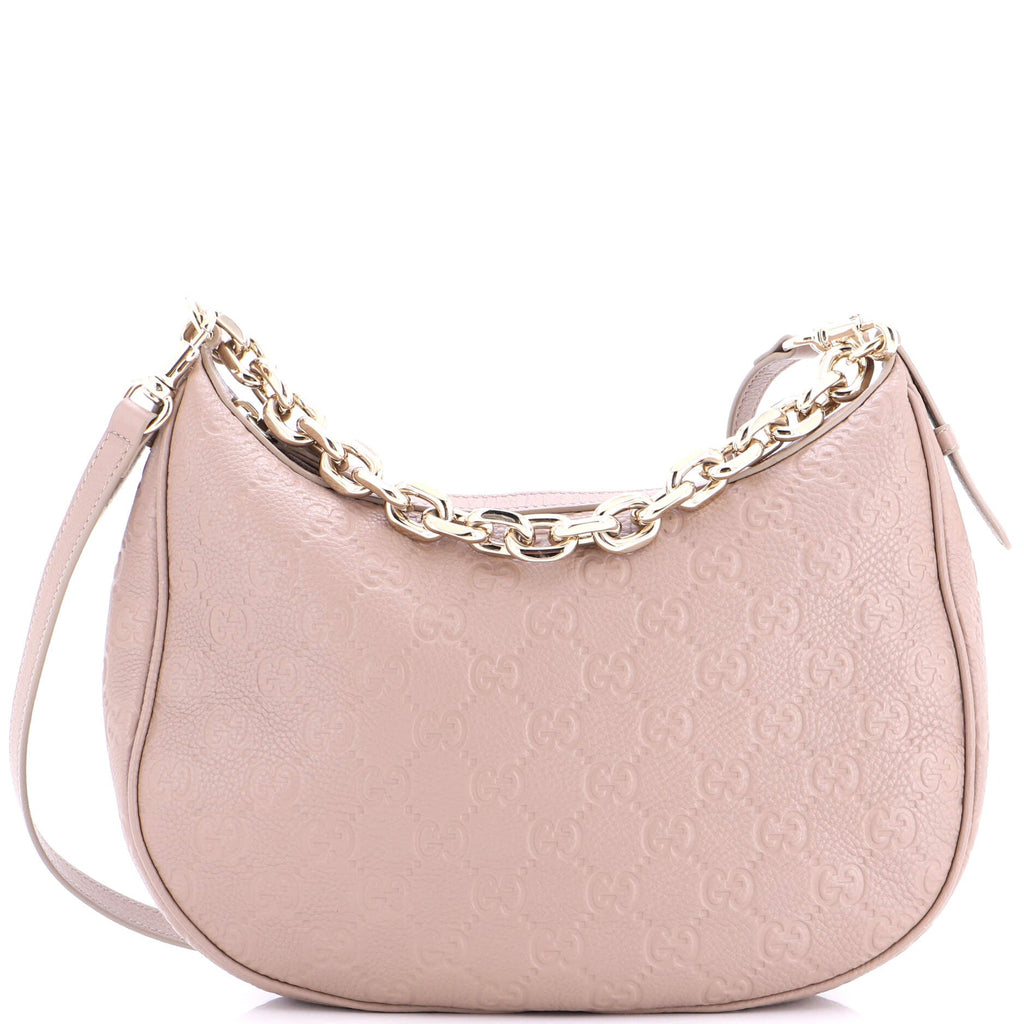 Emblem Half Moon Shoulder Bag GG Embossed Leather Large