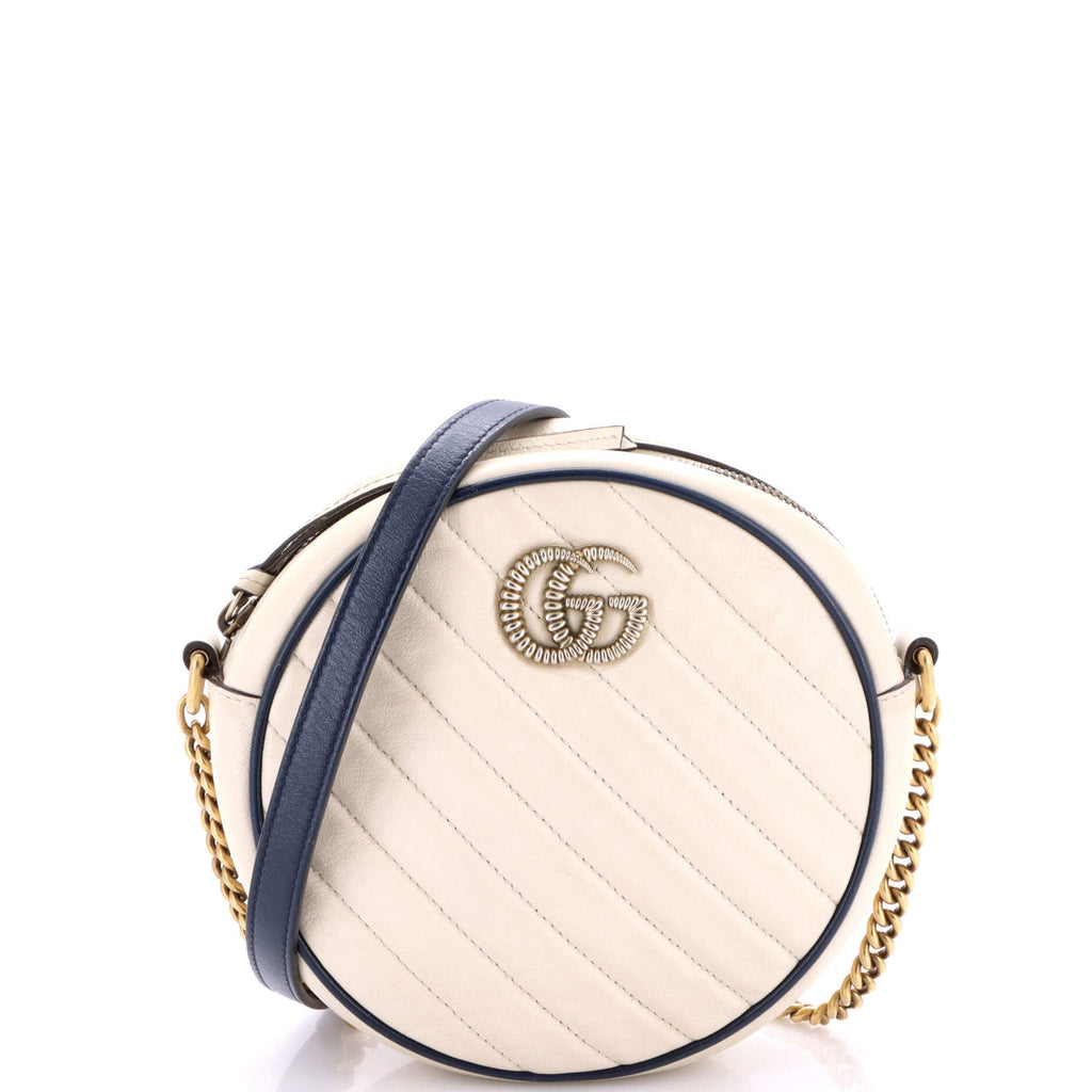 GG Marmont Round Shoulder Bag Diagonal Quilted Leather Mini