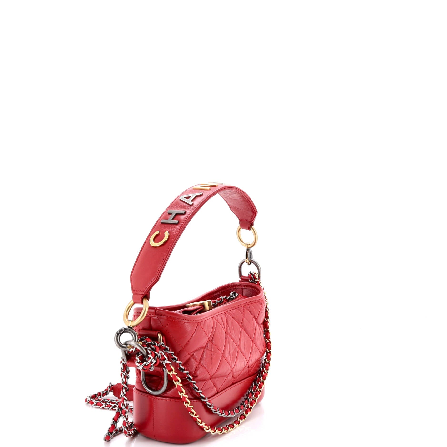 Gabrielle Hobo with Logo Handle Quilted Aged Calfskin Small