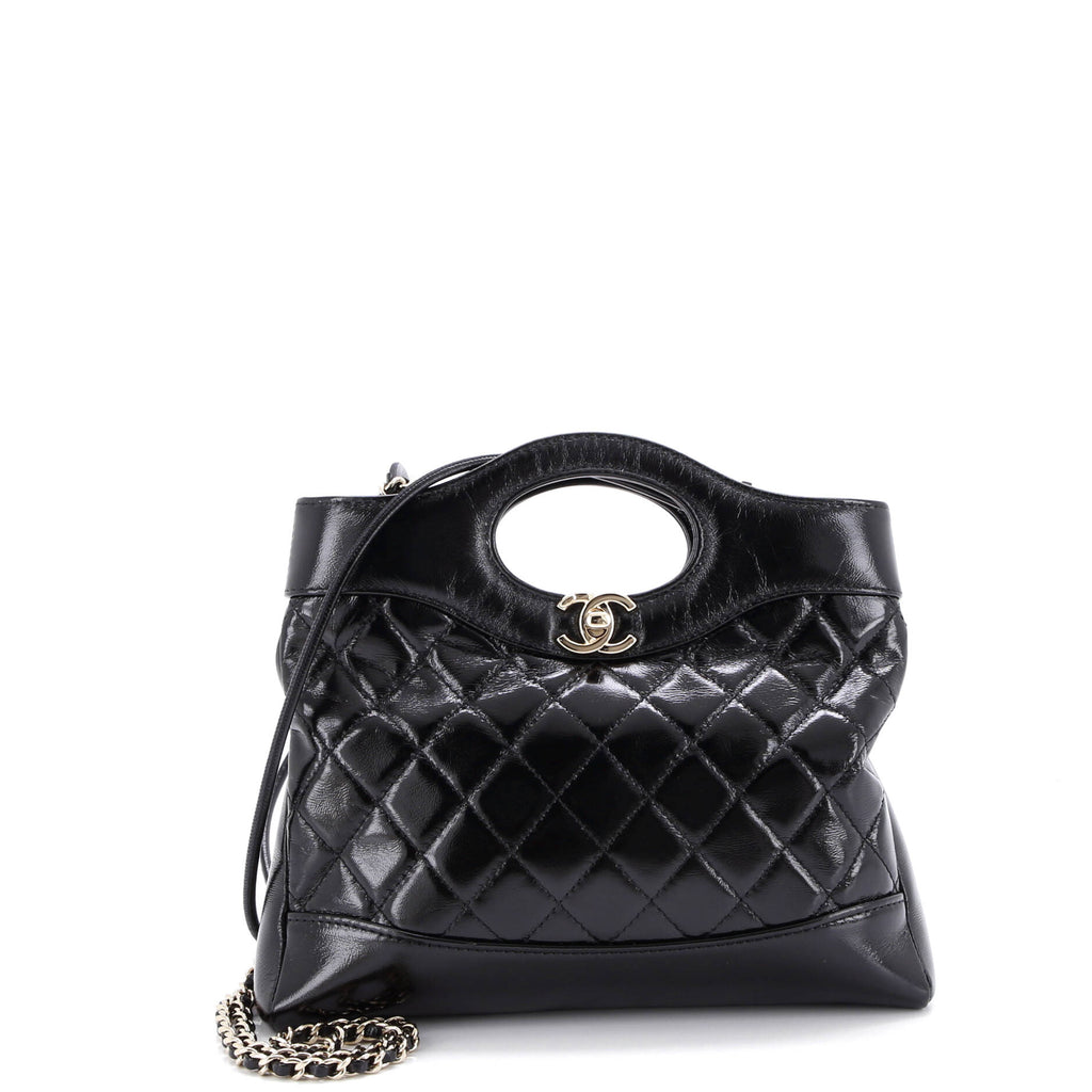 31 Shopping Bag Clutch with Chain Quilted Shiny Lambskin Small