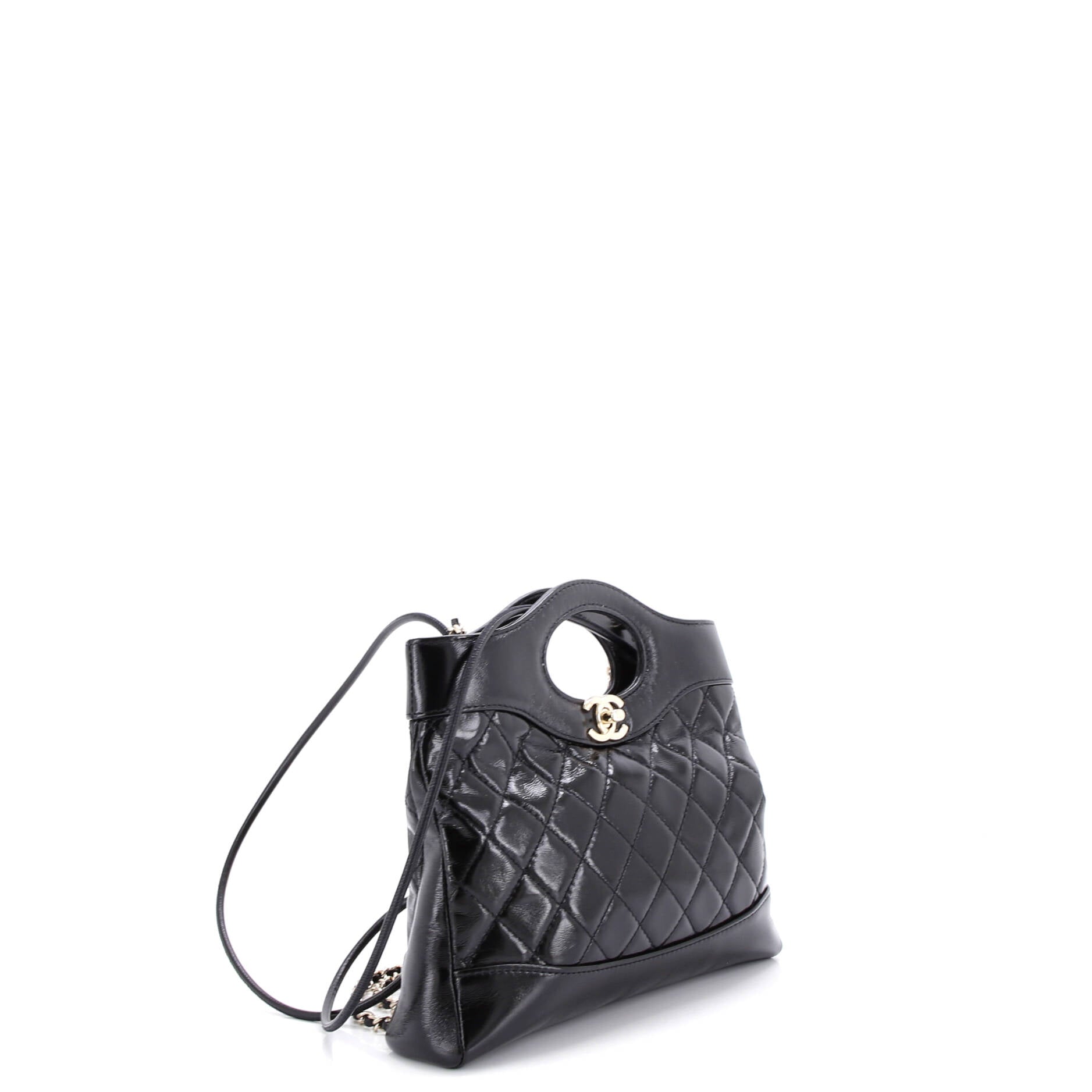 31 Shopping Bag Clutch with Chain Quilted Shiny Lambskin Small