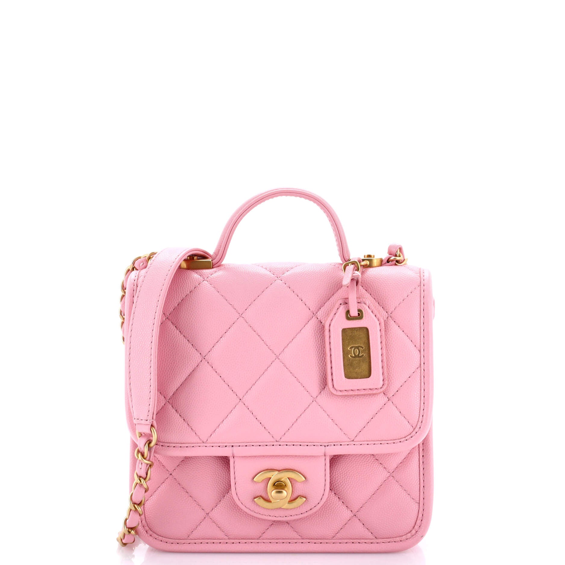 School Memory Top Handle Flap Bag Quilted Caviar Mini