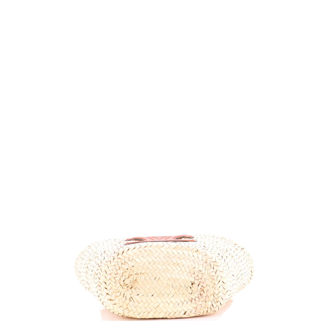 Triomphe Basket Shoulder Bag Raffia with Leather Teen