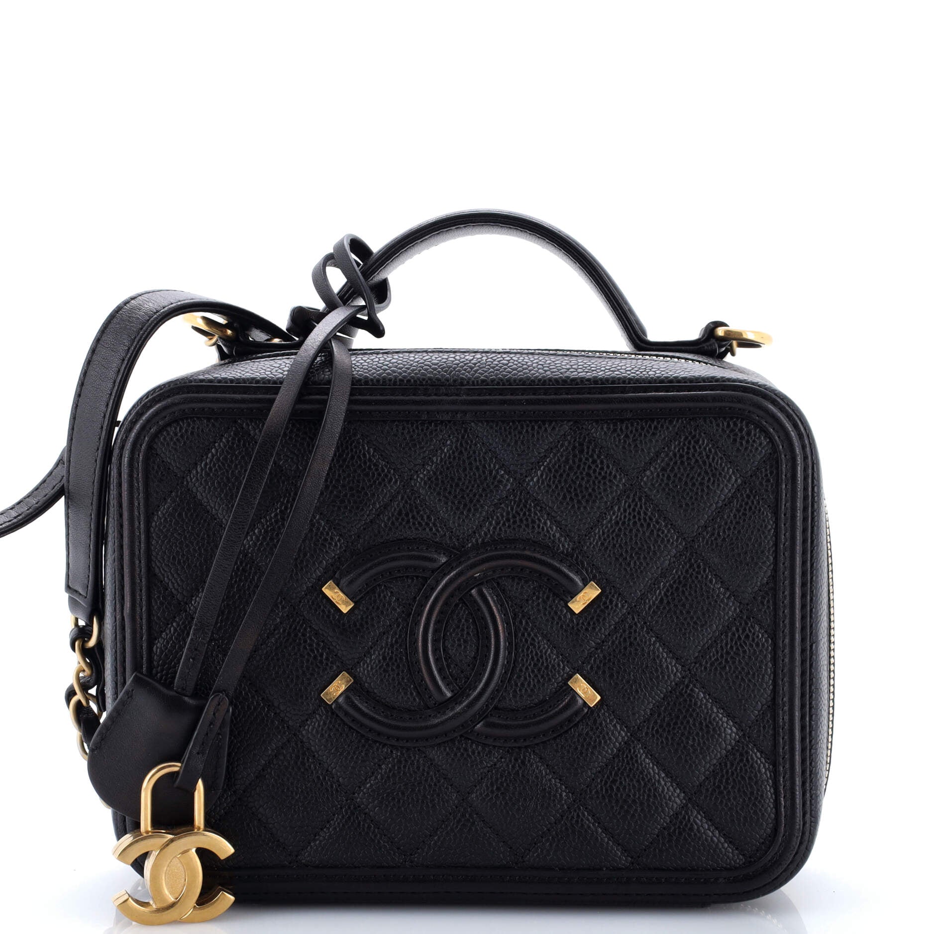 Filigree Vanity Case Quilted Caviar Medium