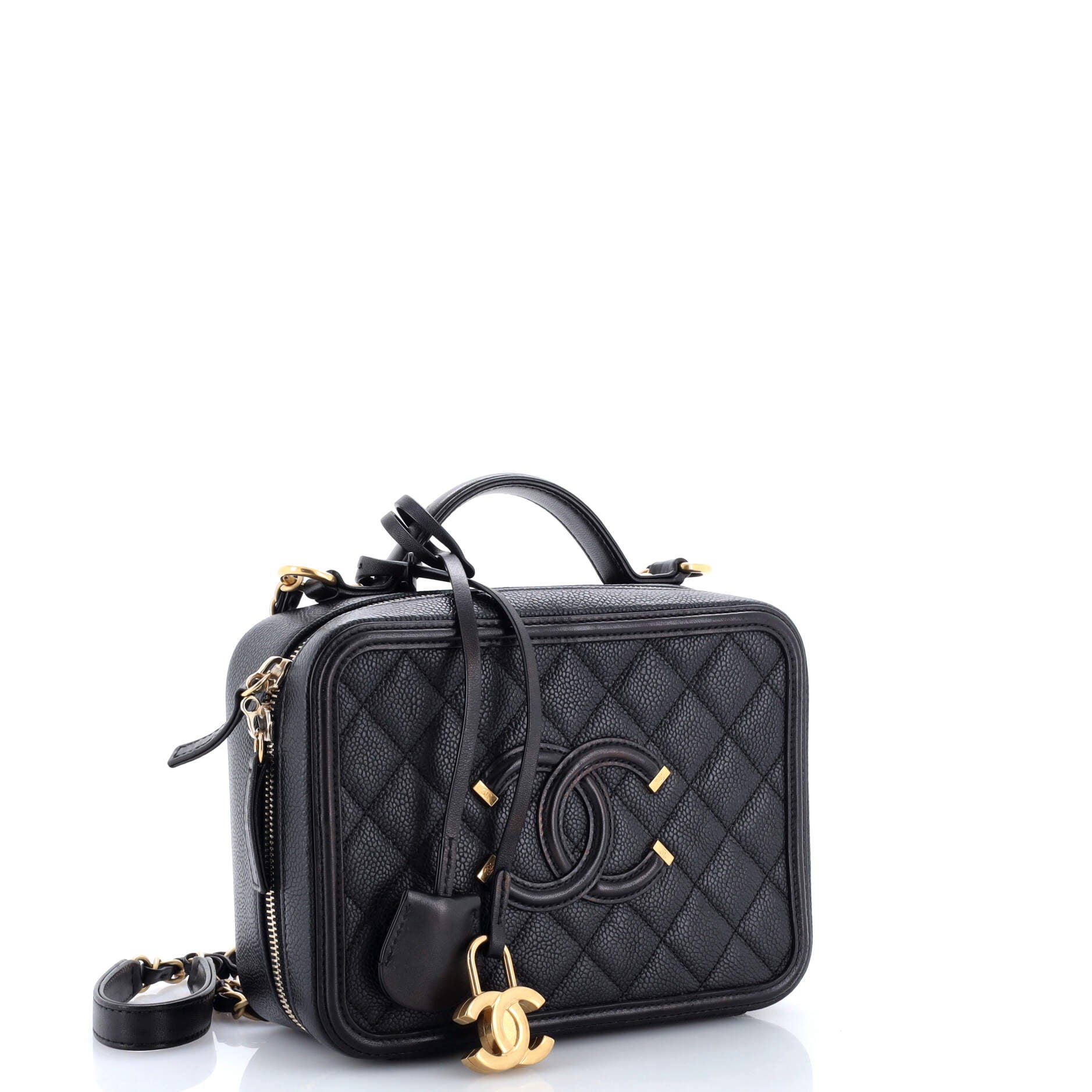 Filigree Vanity Case Quilted Caviar Medium