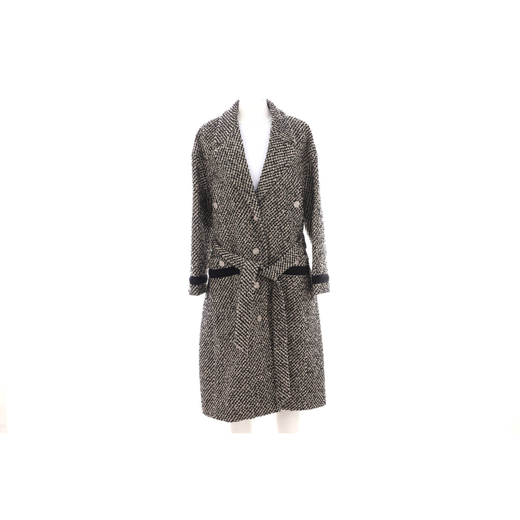 Women's Button Up Belted Long Coat Tweed