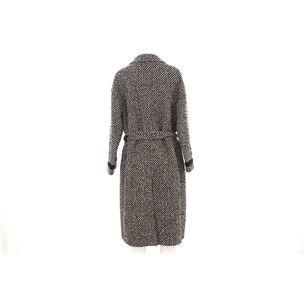 Women's Button Up Belted Long Coat Tweed