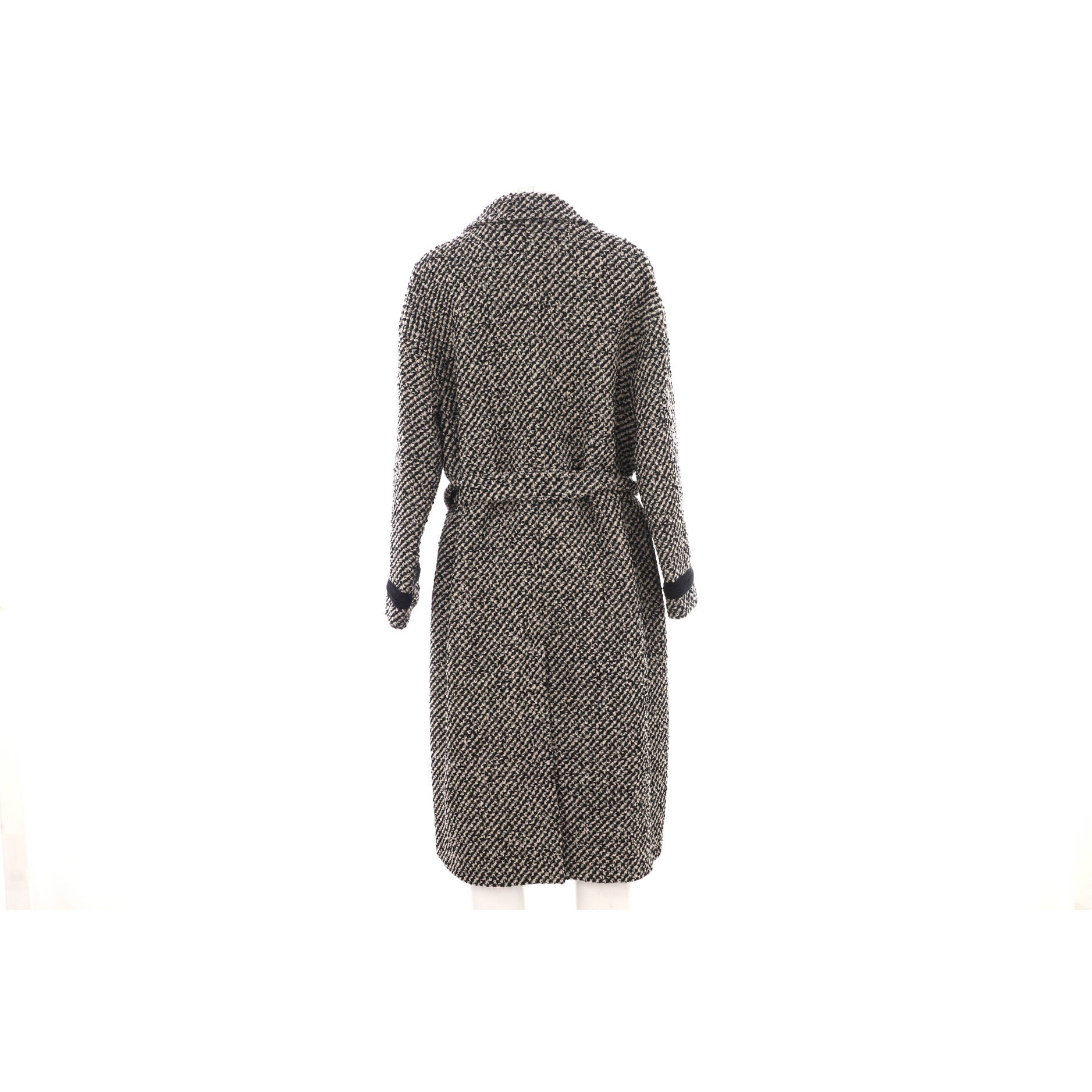Women's Button Up Belted Long Coat Tweed