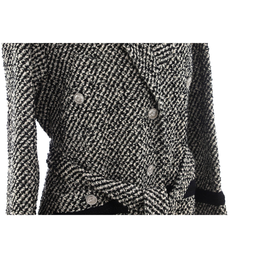 Women's Button Up Belted Long Coat Tweed