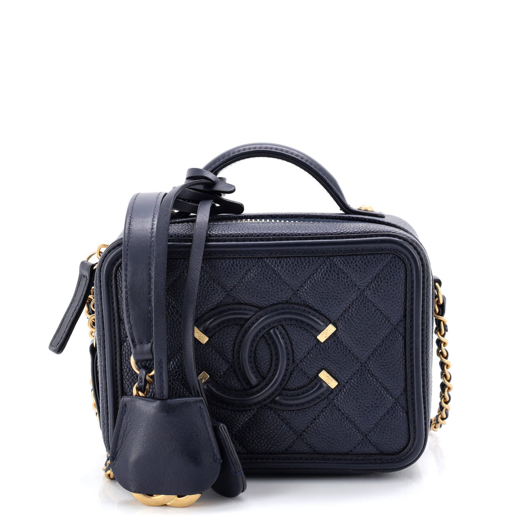 Filigree Vanity Case Quilted Caviar Small