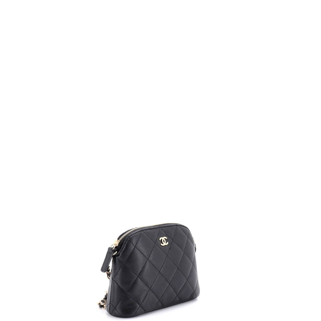 CC Dome Zip Clutch with Chain Quilted Caviar Mini