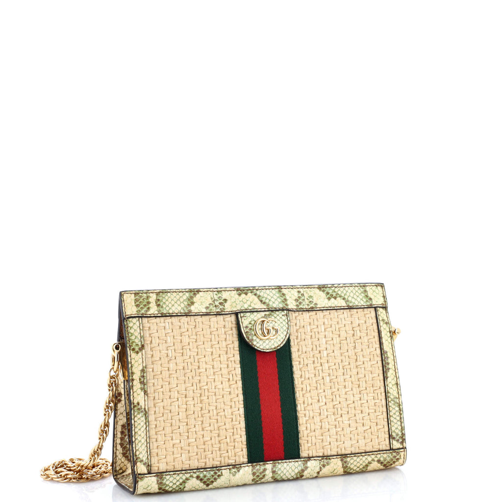 Ophidia Chain Shoulder Bag Raffia with Snakeskin Small