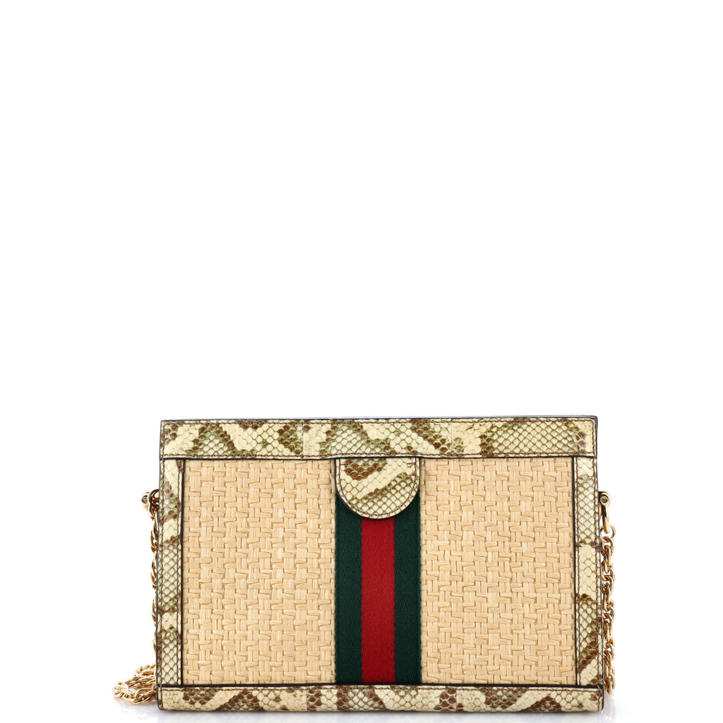 Ophidia Chain Shoulder Bag Raffia with Snakeskin Small