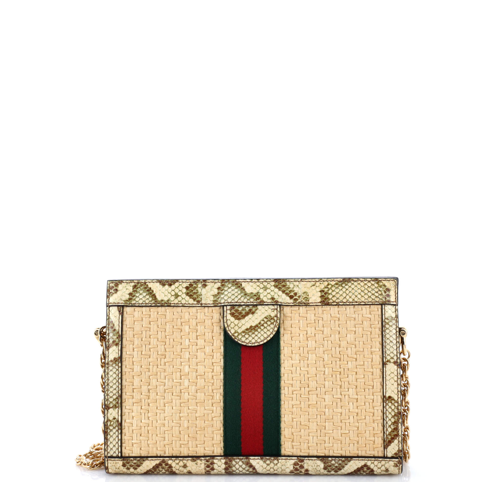 Ophidia Chain Shoulder Bag Raffia with Snakeskin Small