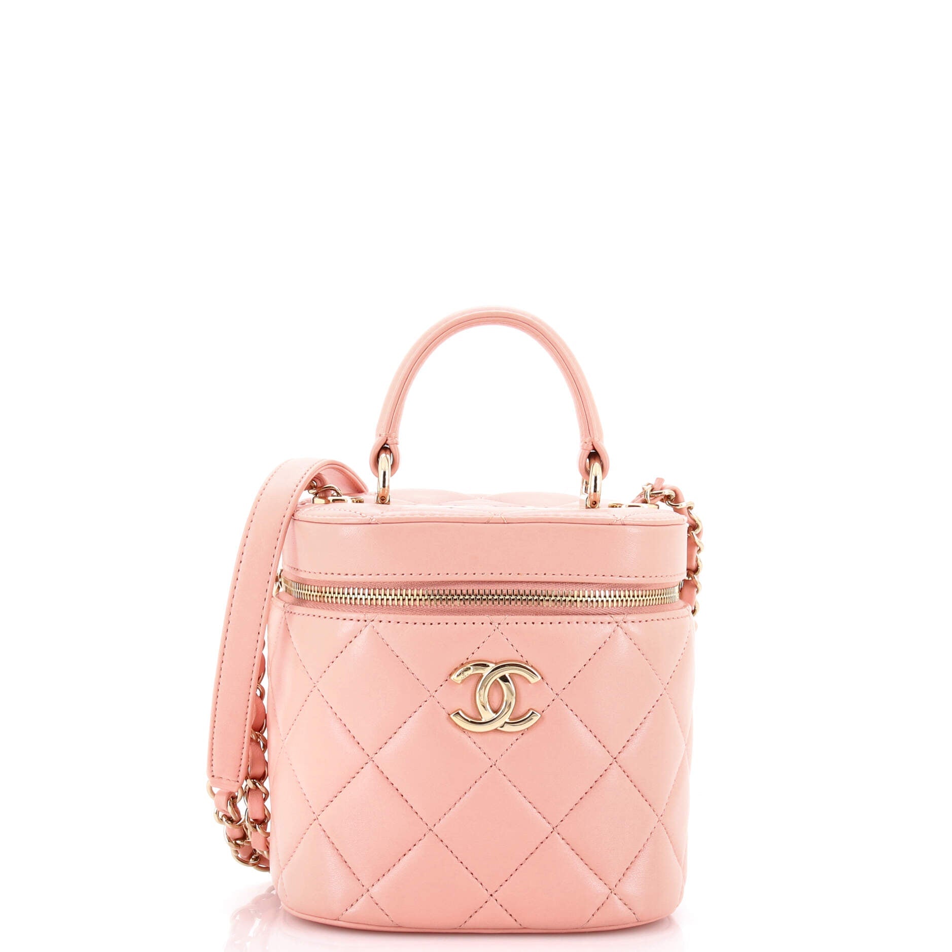 Trendy CC Top Handle Vanity Case Quilted Lambskin Small