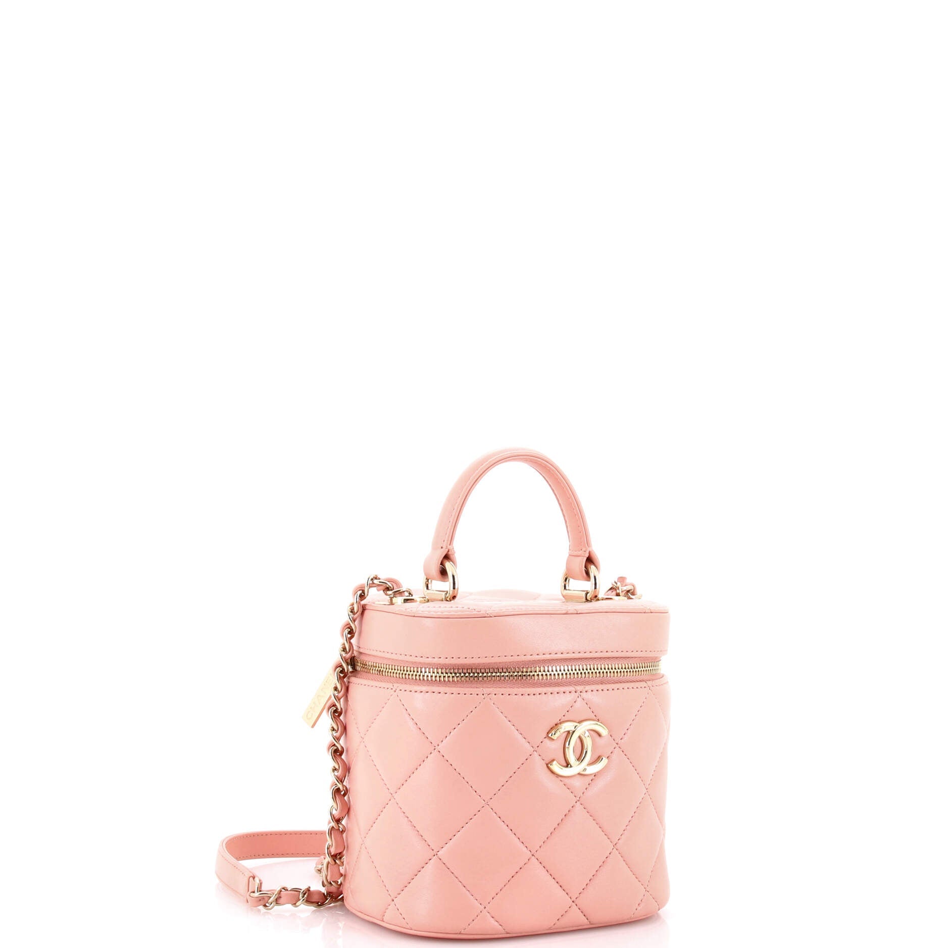 Trendy CC Top Handle Vanity Case Quilted Lambskin Small