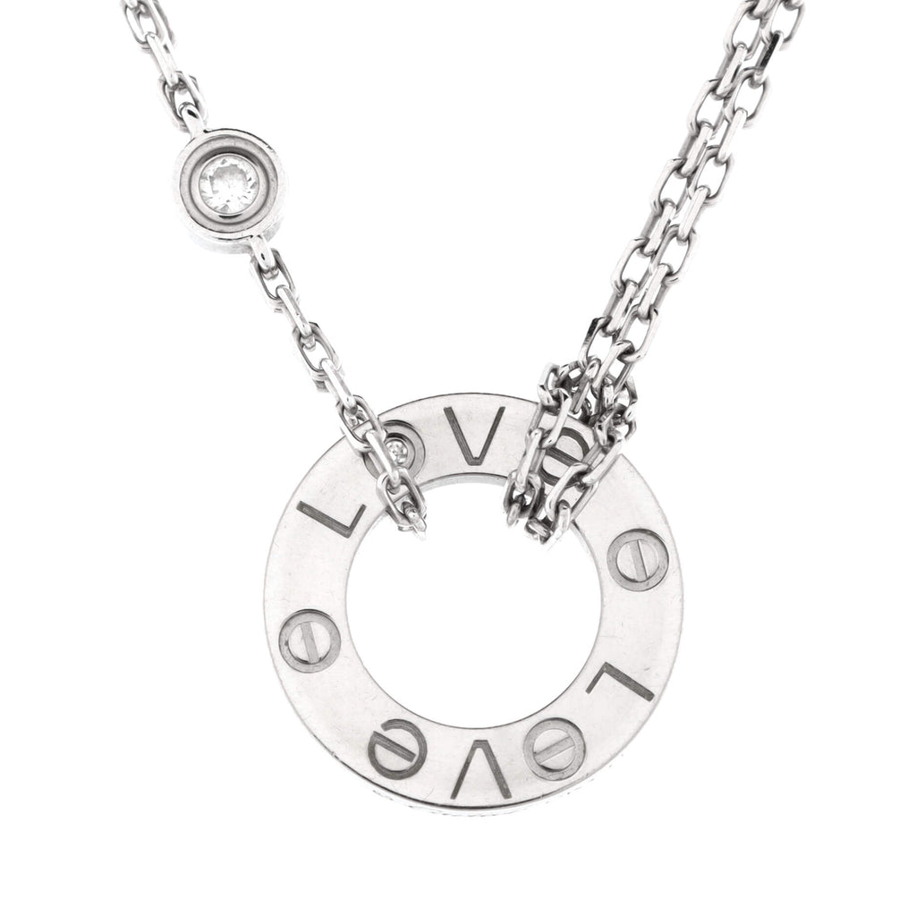 2 Diamonds Love Pendant Necklace 18K White Gold with Diamonds