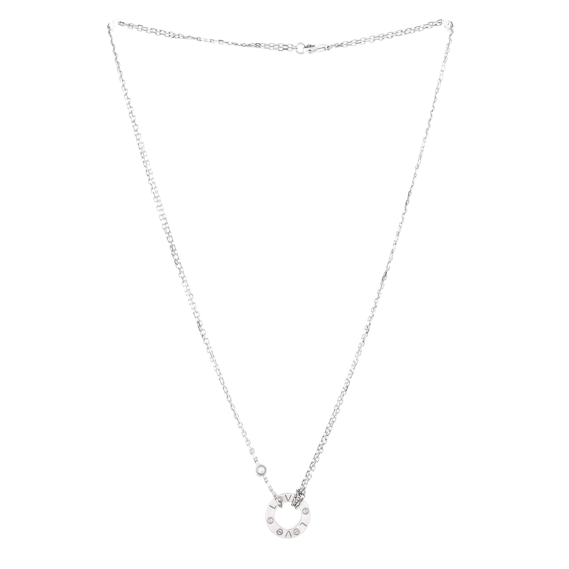2 Diamonds Love Pendant Necklace 18K White Gold with Diamonds