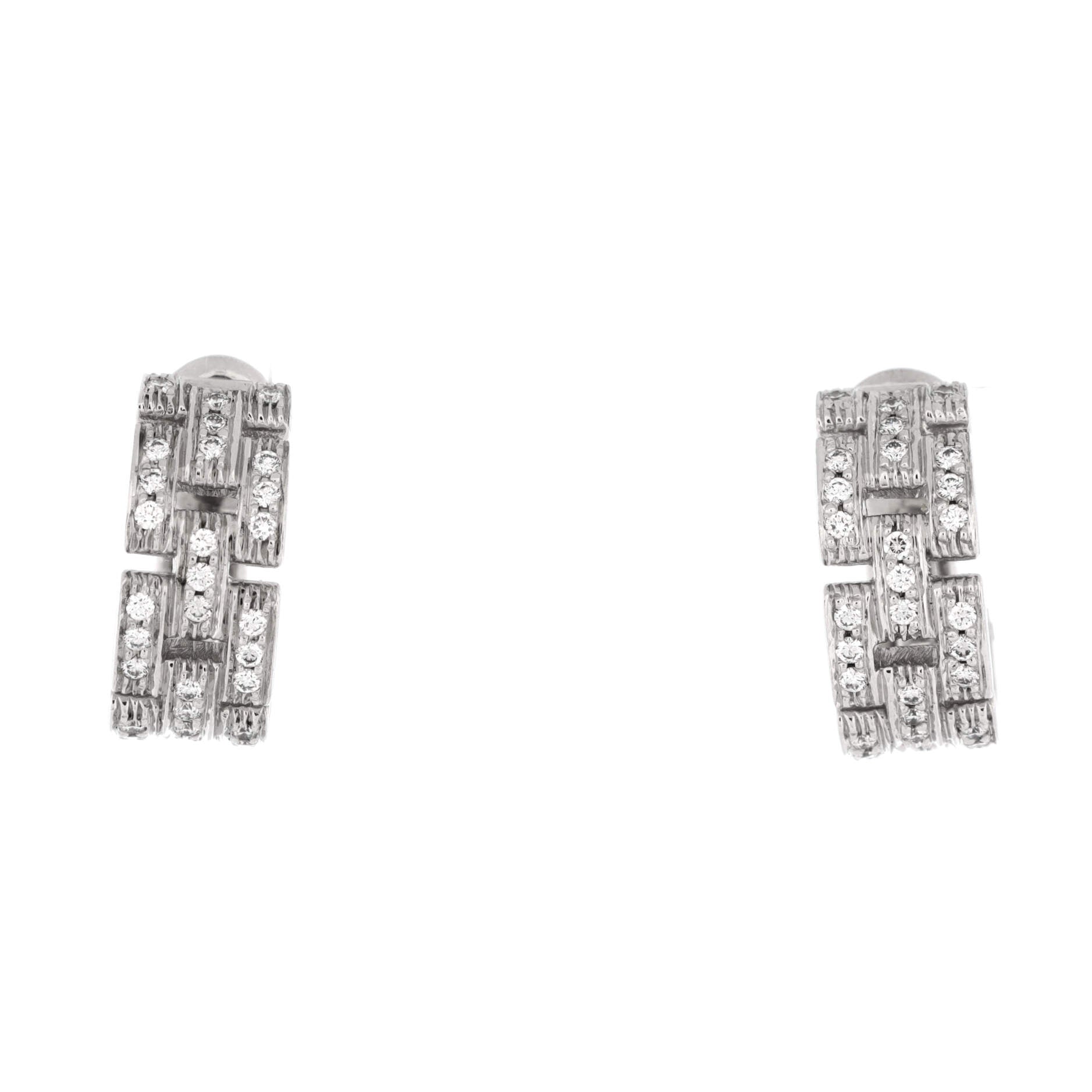 Maillon Panthere 3 Row Hoop Earrings 18K White Gold with Pave Diamonds