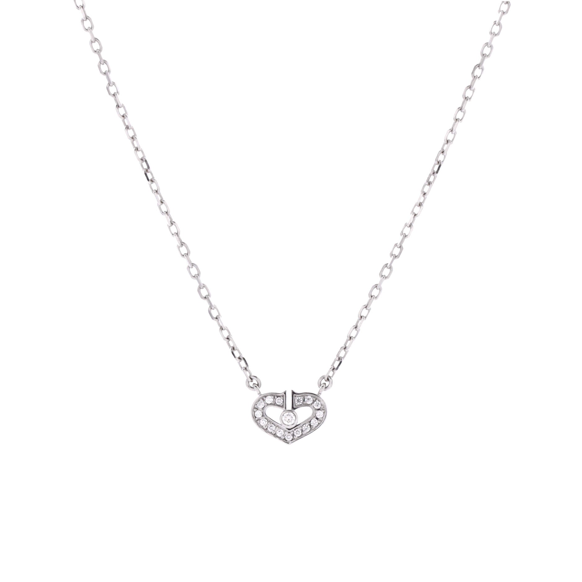 C Heart de Cartier Pendant Necklace 18K White Gold with Diamonds Extra Small