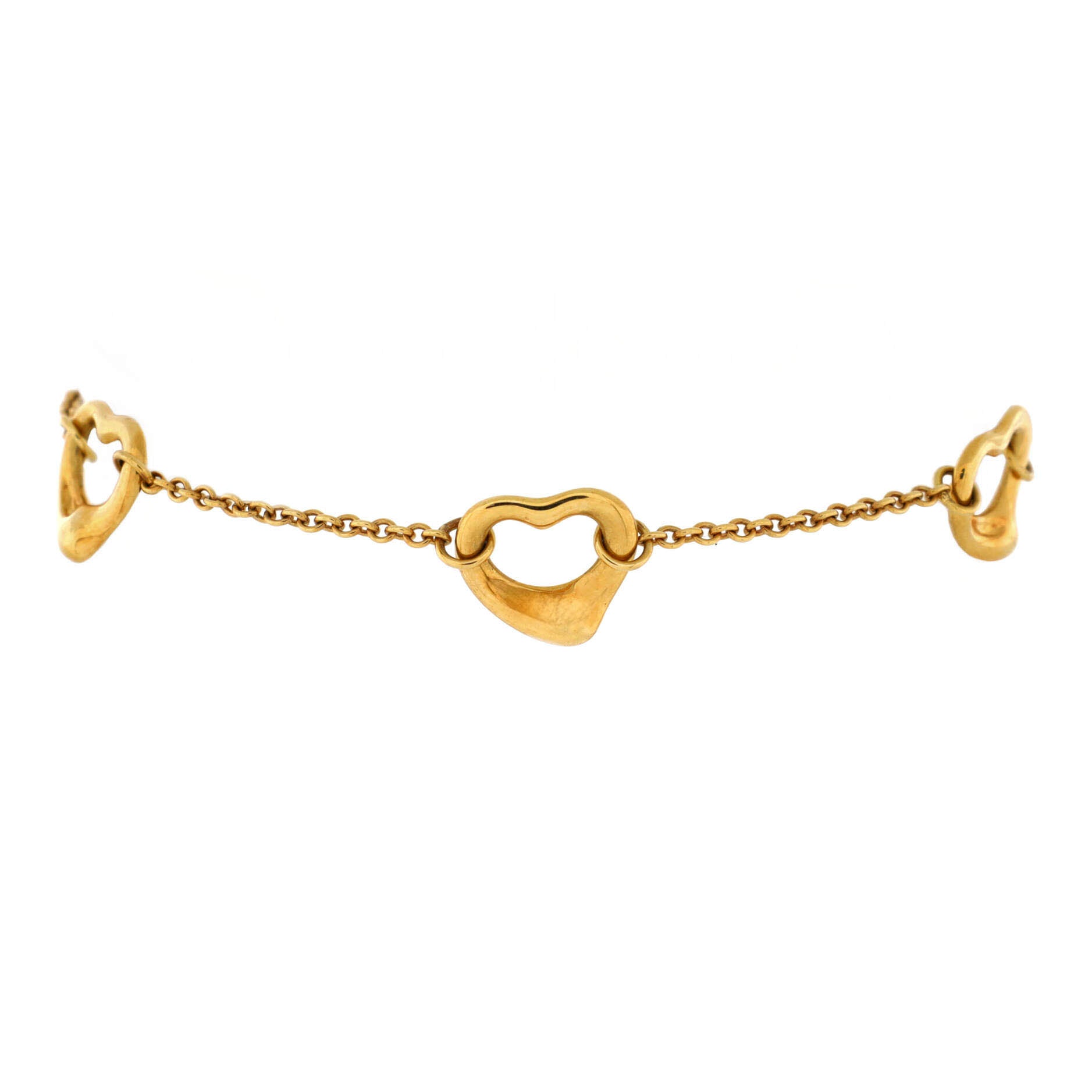 Elsa Peretti Open Heart 5 Charm Bracelet 18K Yellow Gold