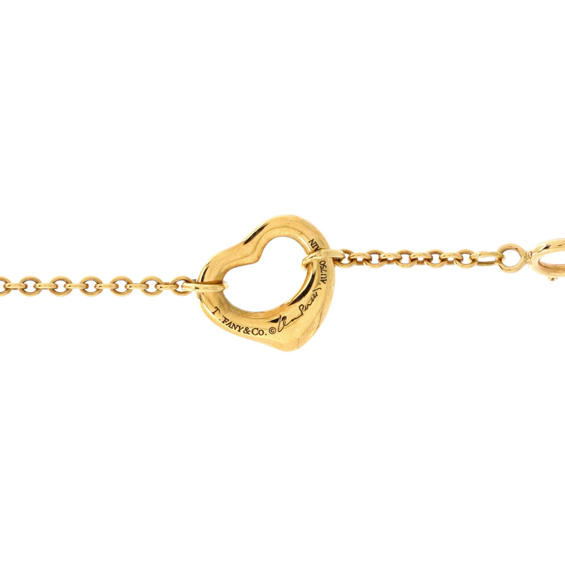 Elsa Peretti Open Heart 5 Charm Bracelet 18K Yellow Gold