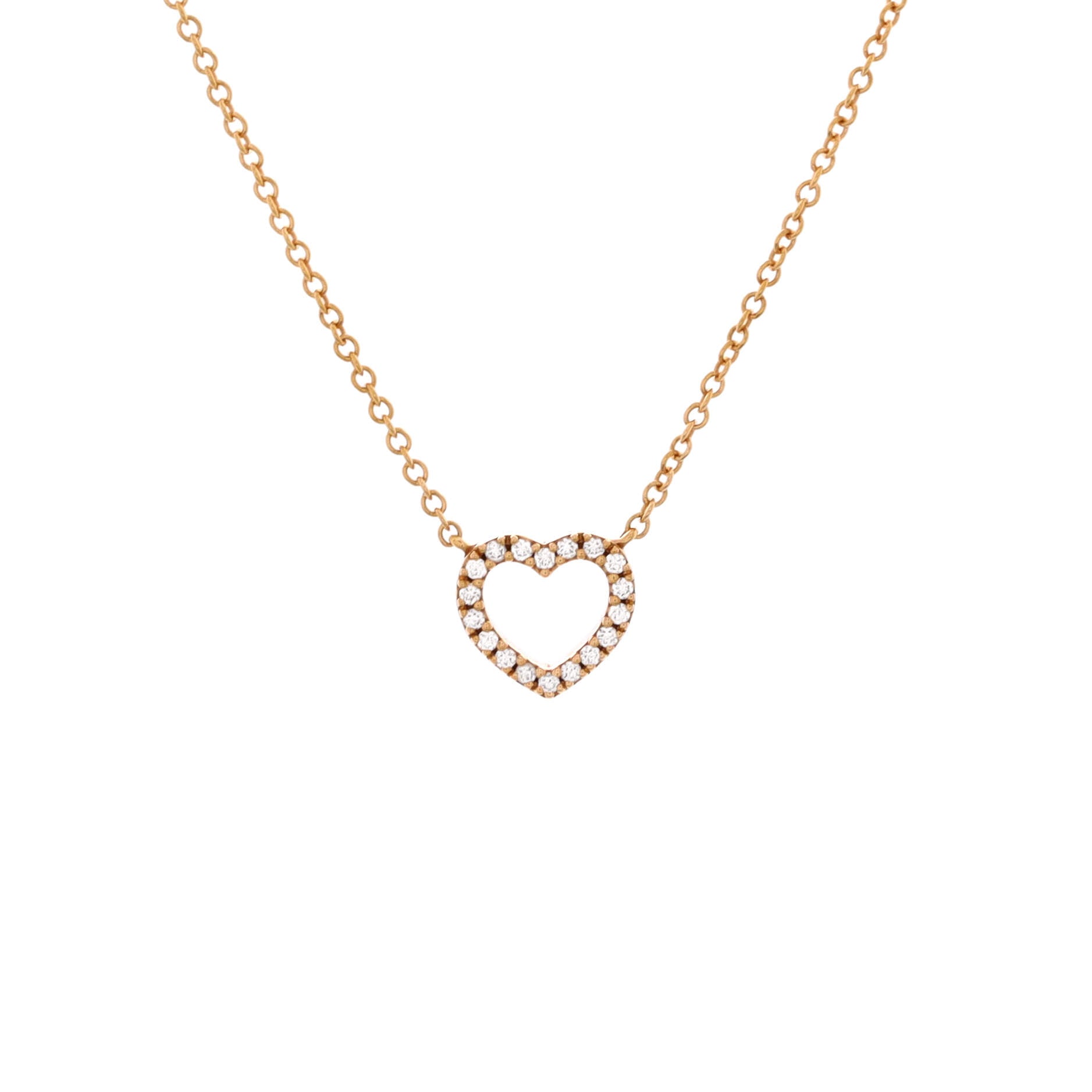 Metro Open Heart Pendant Necklace 18K Rose Gold and Diamonds Mini