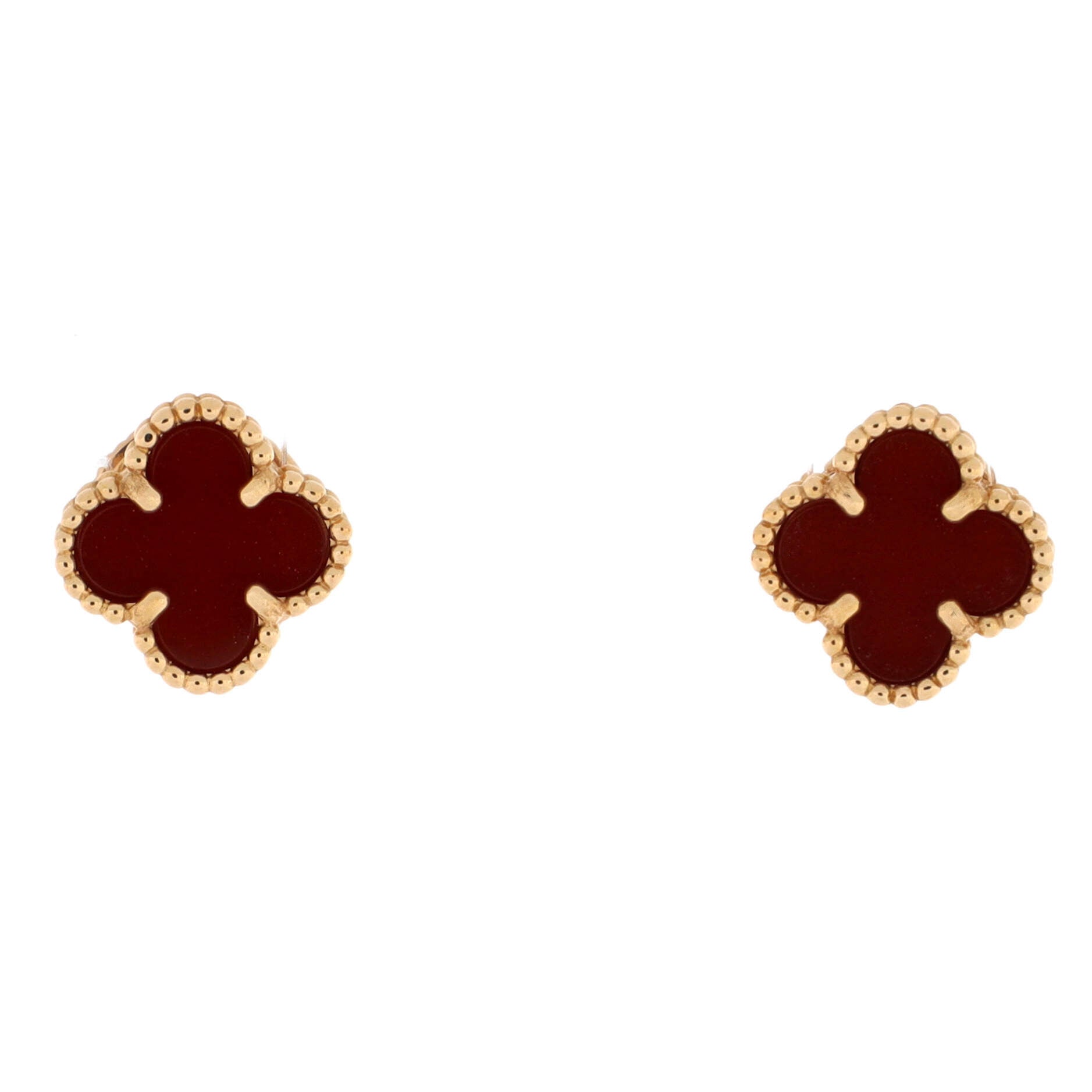 Sweet Alhambra Stud Earrings 18K Rose Gold and Carnelian