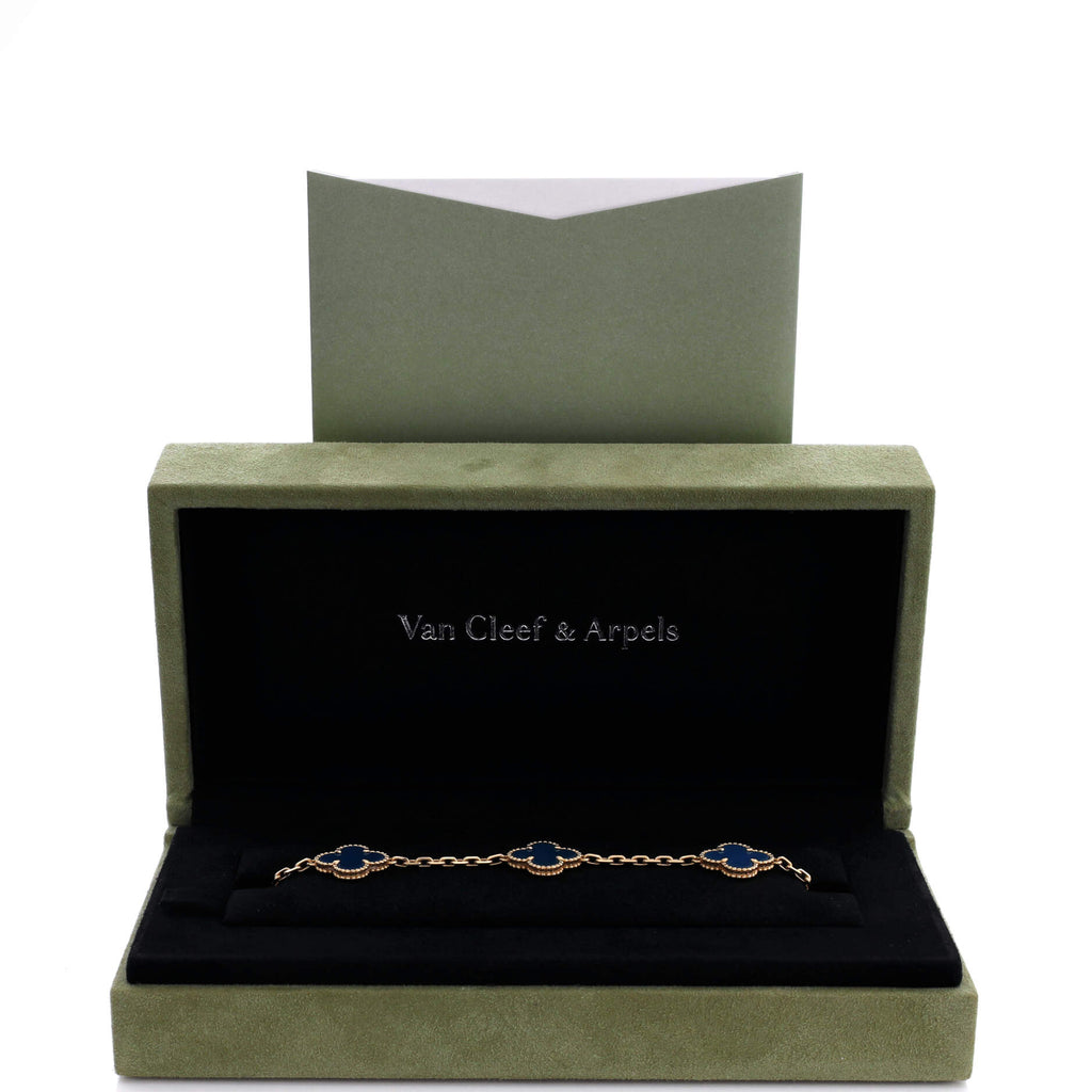 Vintage Alhambra 5 Motifs Bracelet 18K Yellow Gold and Agate