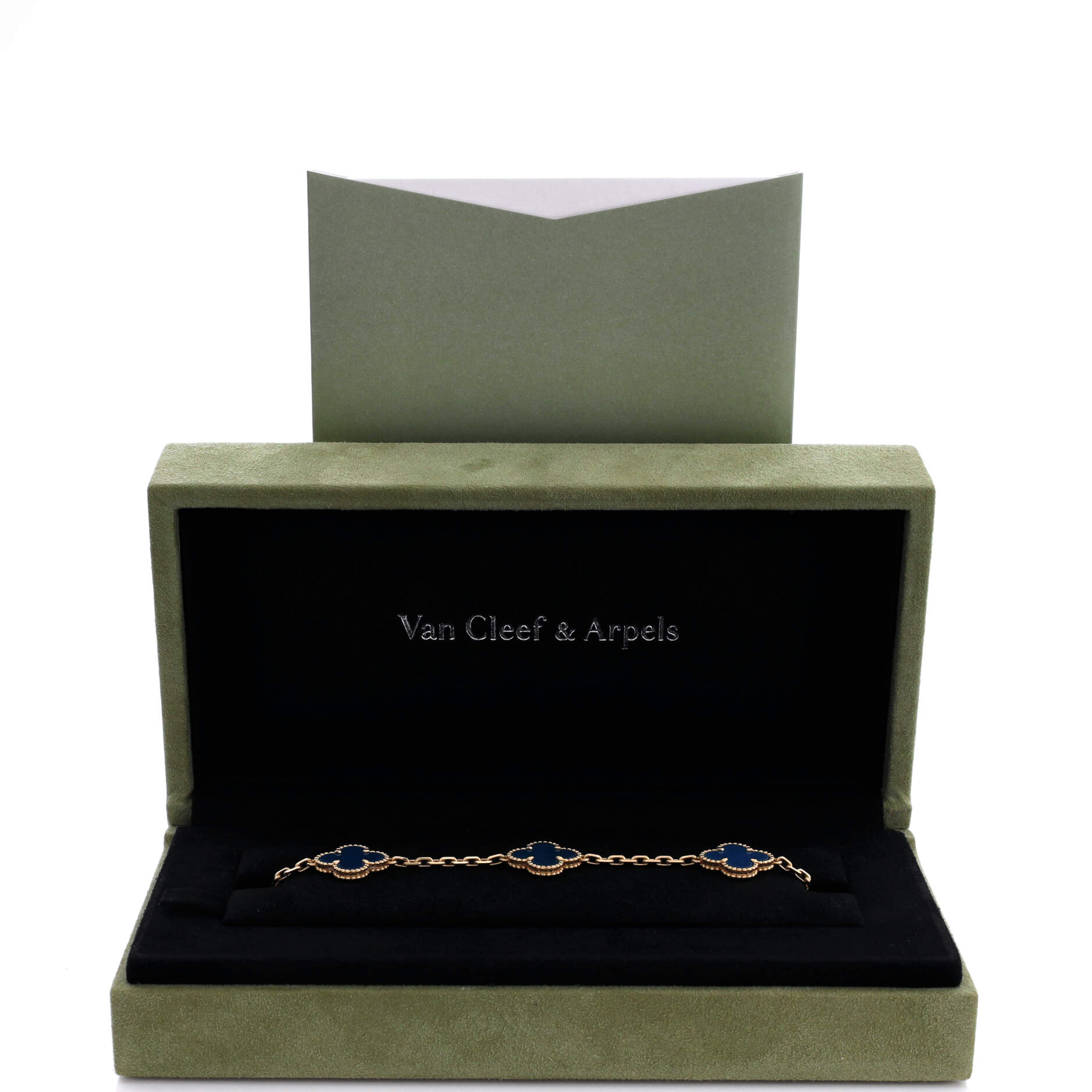 Vintage Alhambra 5 Motifs Bracelet 18K Yellow Gold and Agate