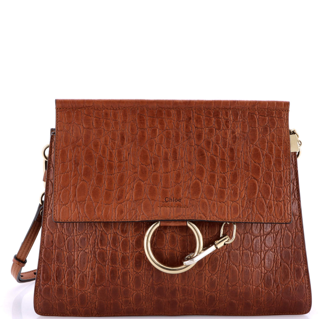 Faye Shoulder Bag Crocodile Embossed Leather Medium