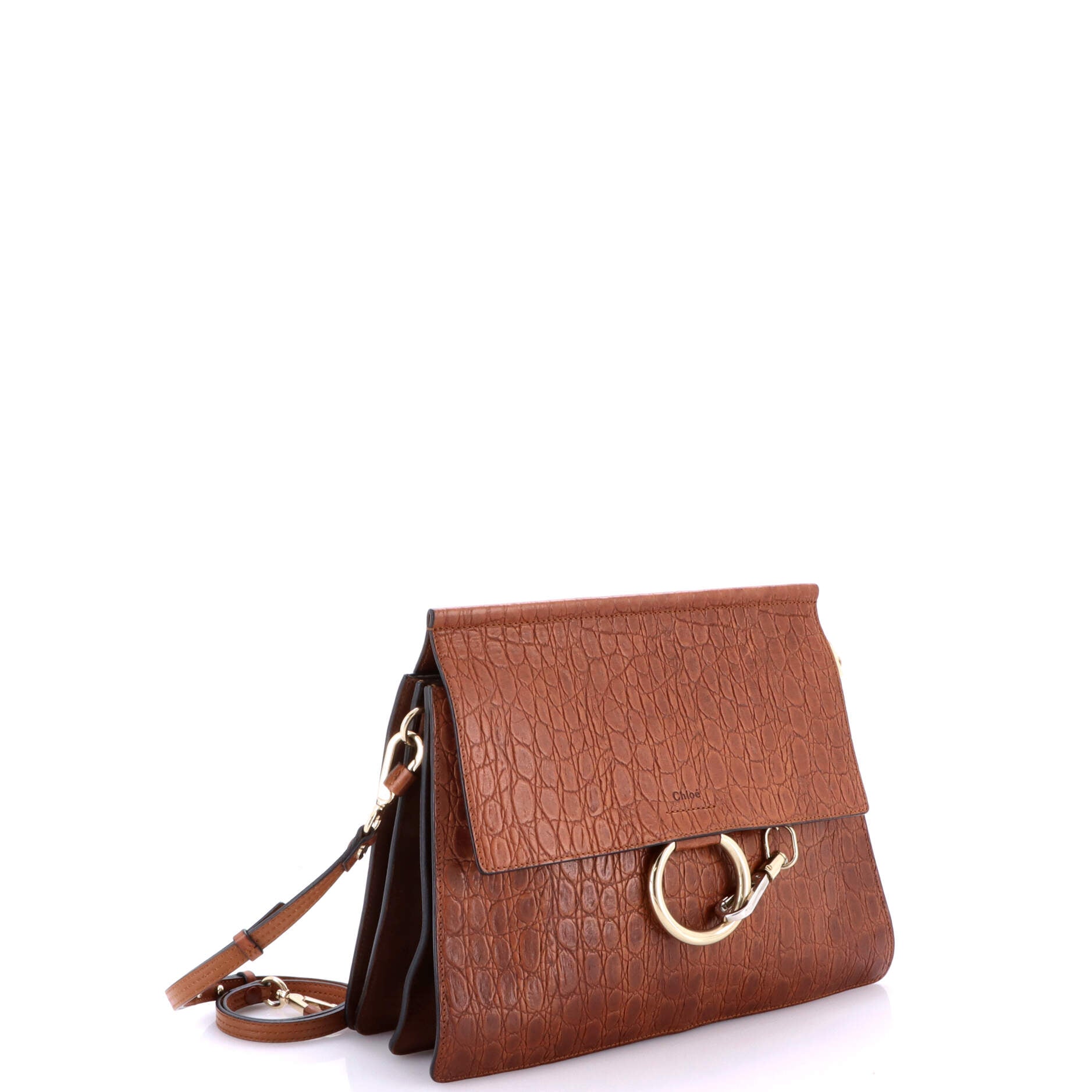 Faye Shoulder Bag Crocodile Embossed Leather Medium