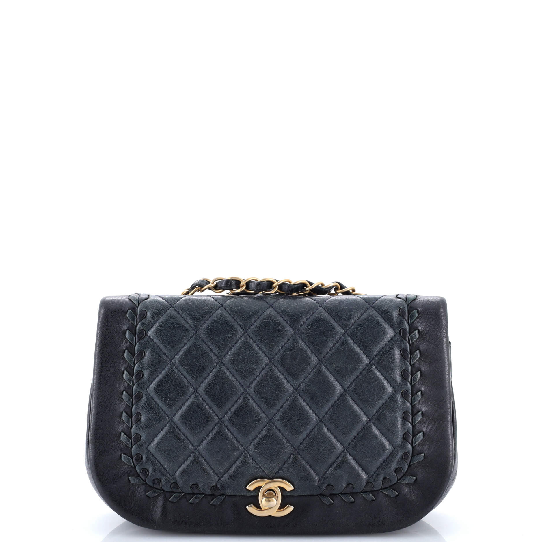 Bicolor Braided Saddle Flap Bag Quilted Lambskin Small