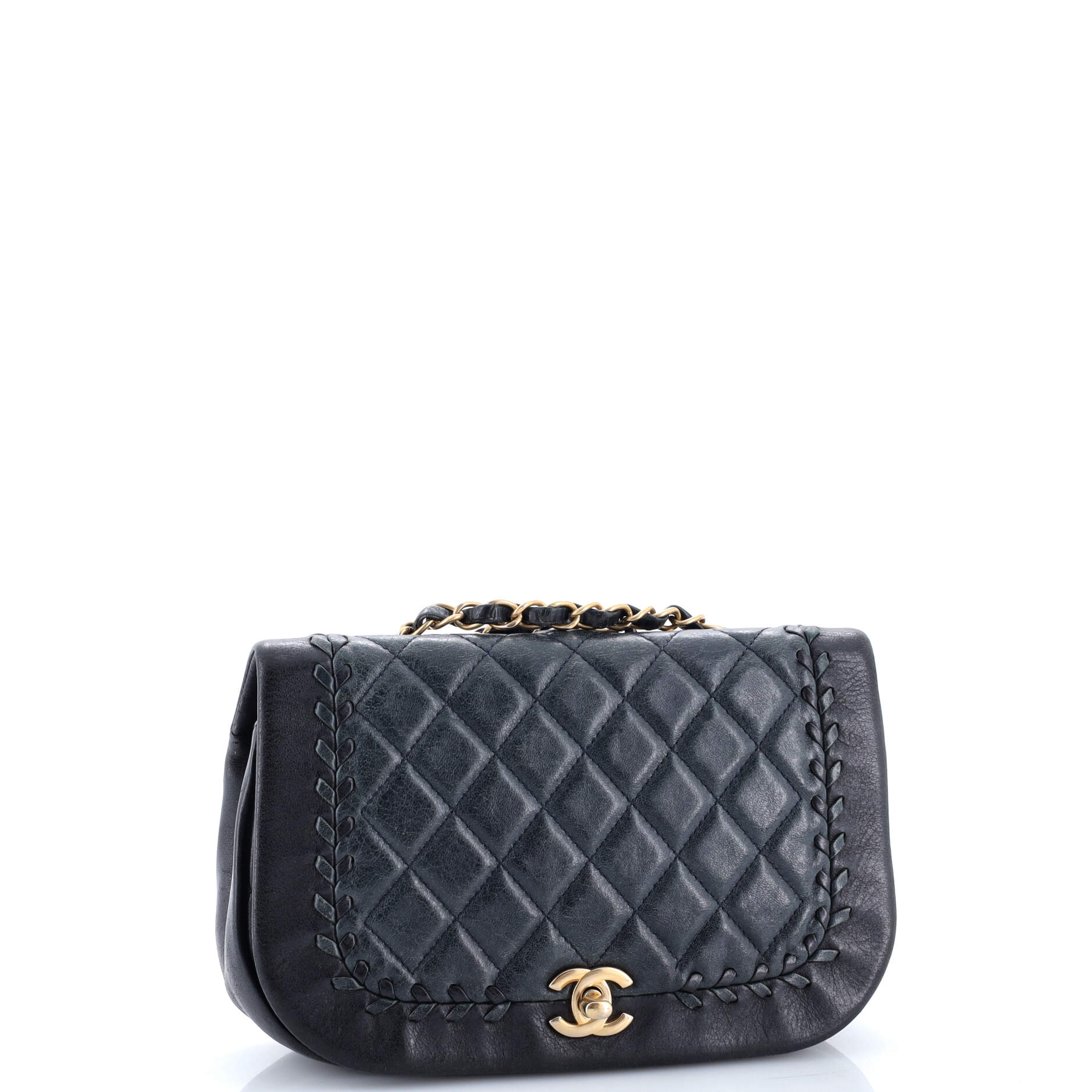 Bicolor Braided Saddle Flap Bag Quilted Lambskin Small