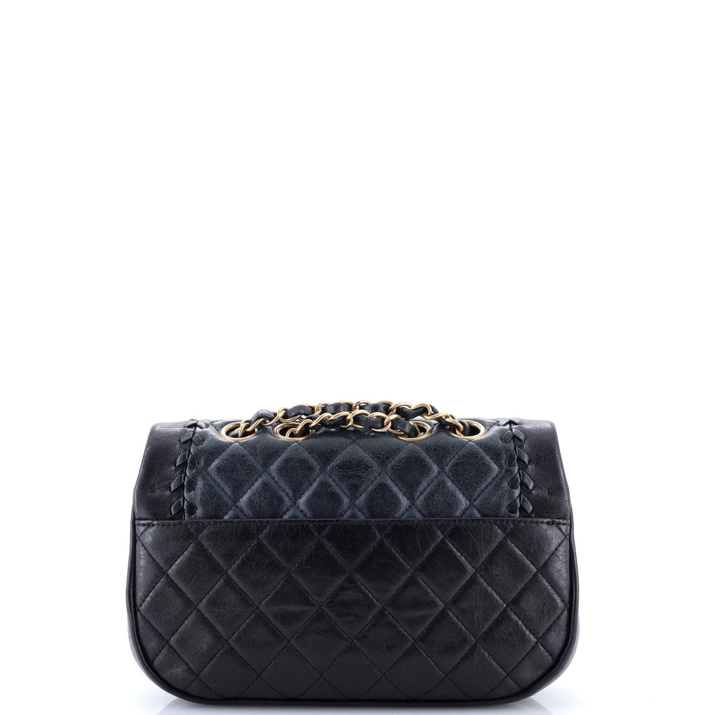 Bicolor Braided Saddle Flap Bag Quilted Lambskin Small