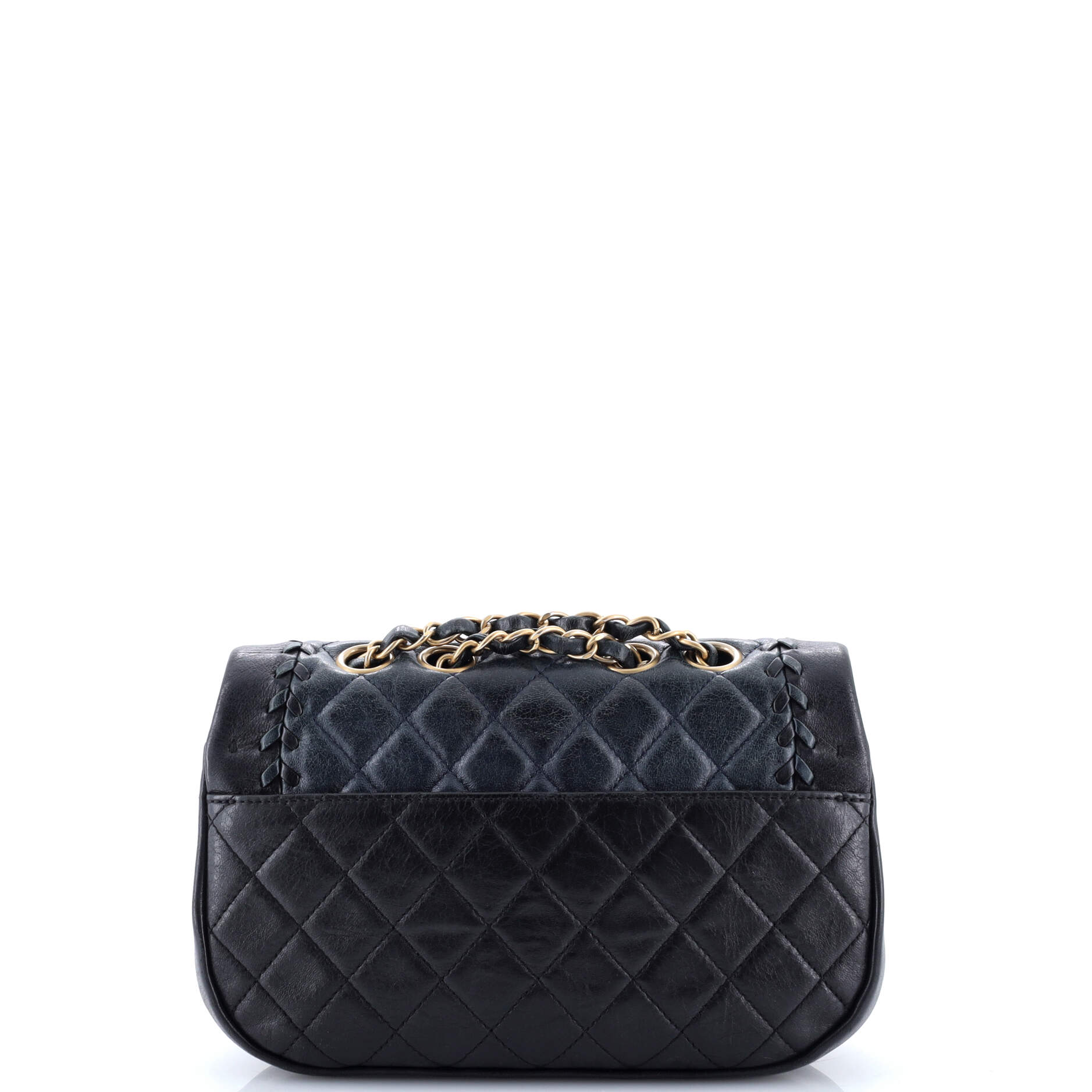 Bicolor Braided Saddle Flap Bag Quilted Lambskin Small